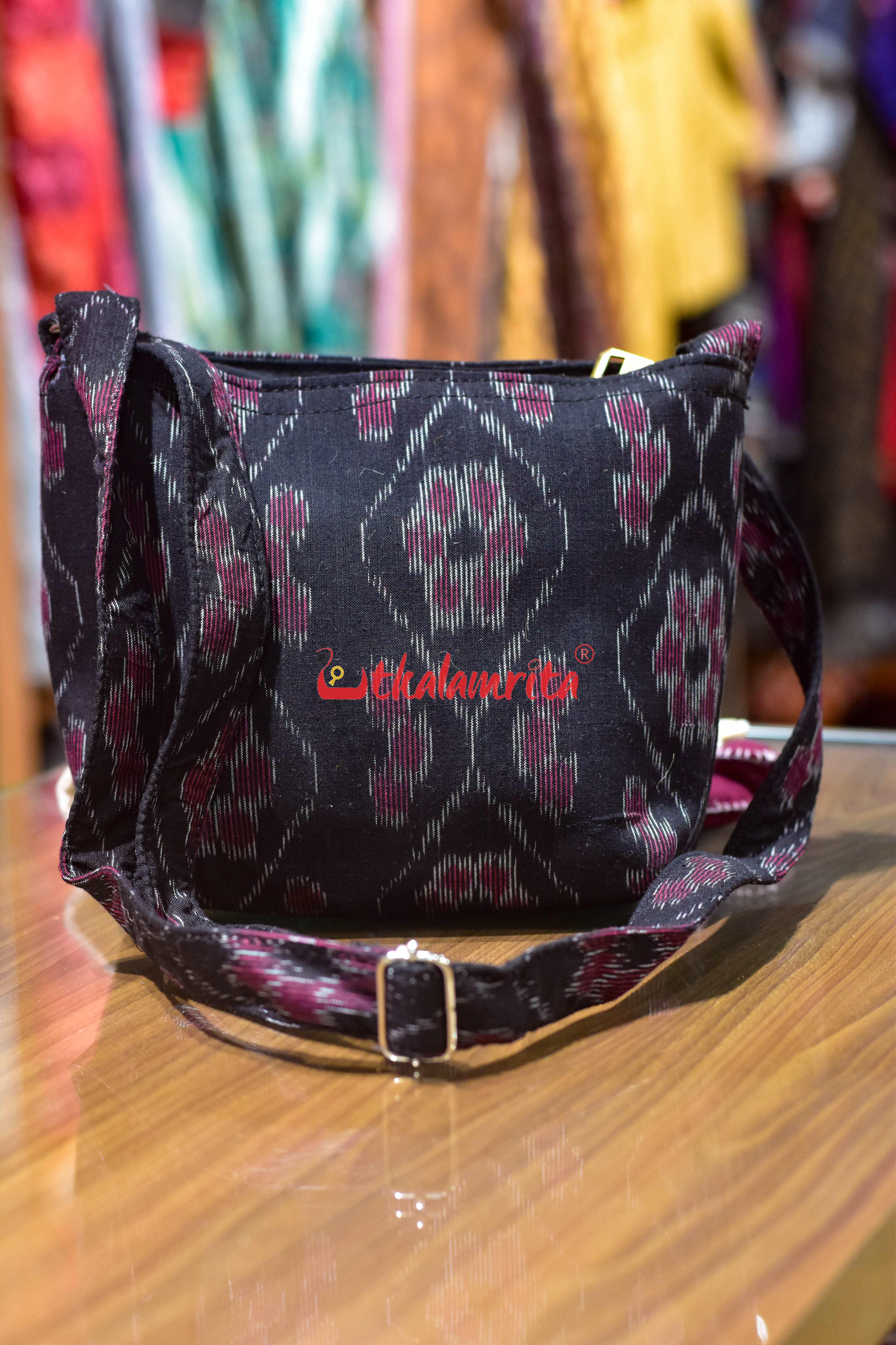 Black Flower Bandha Small Sling Bag