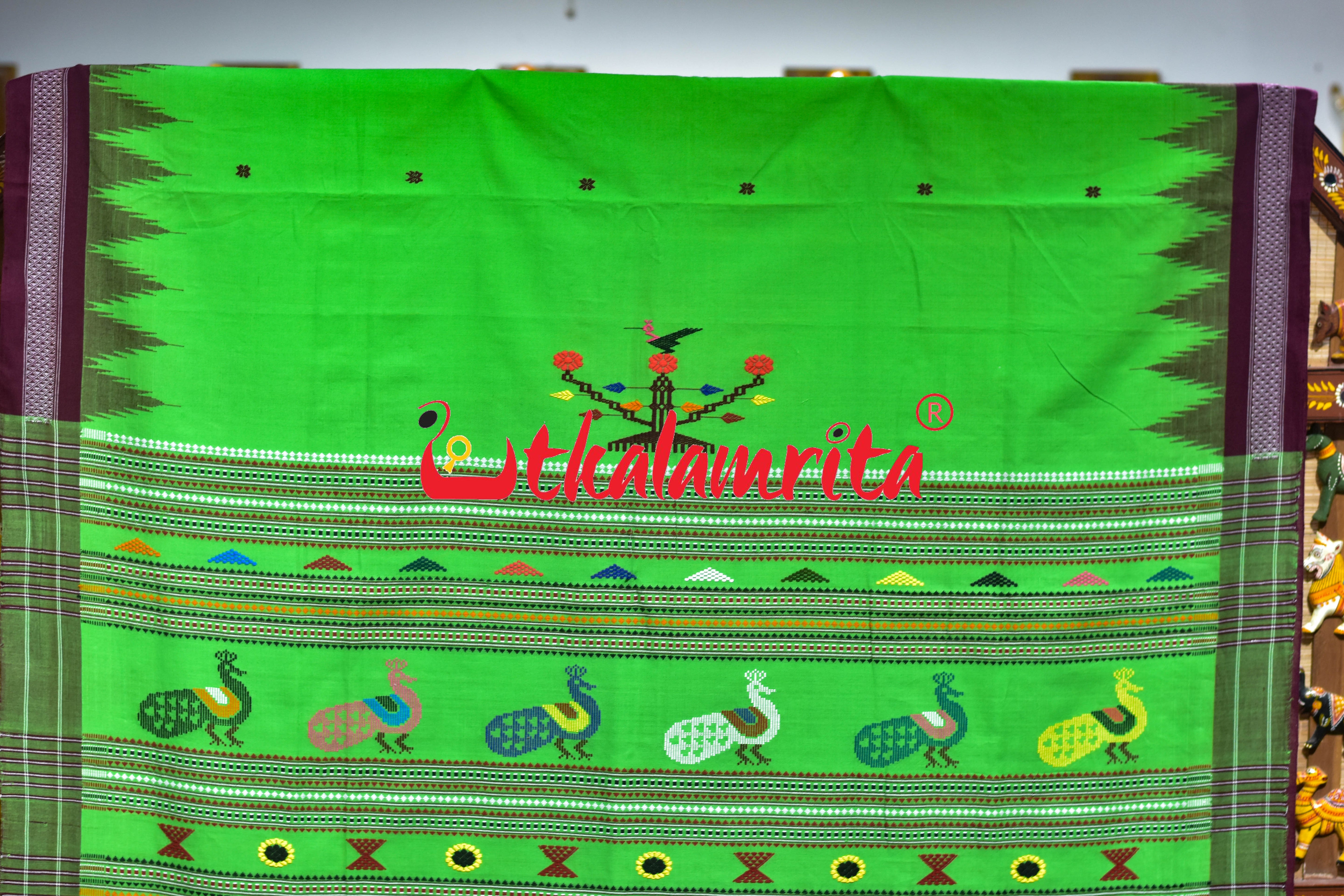 Green Black Original Ganjam Bomkai Cotton Saree