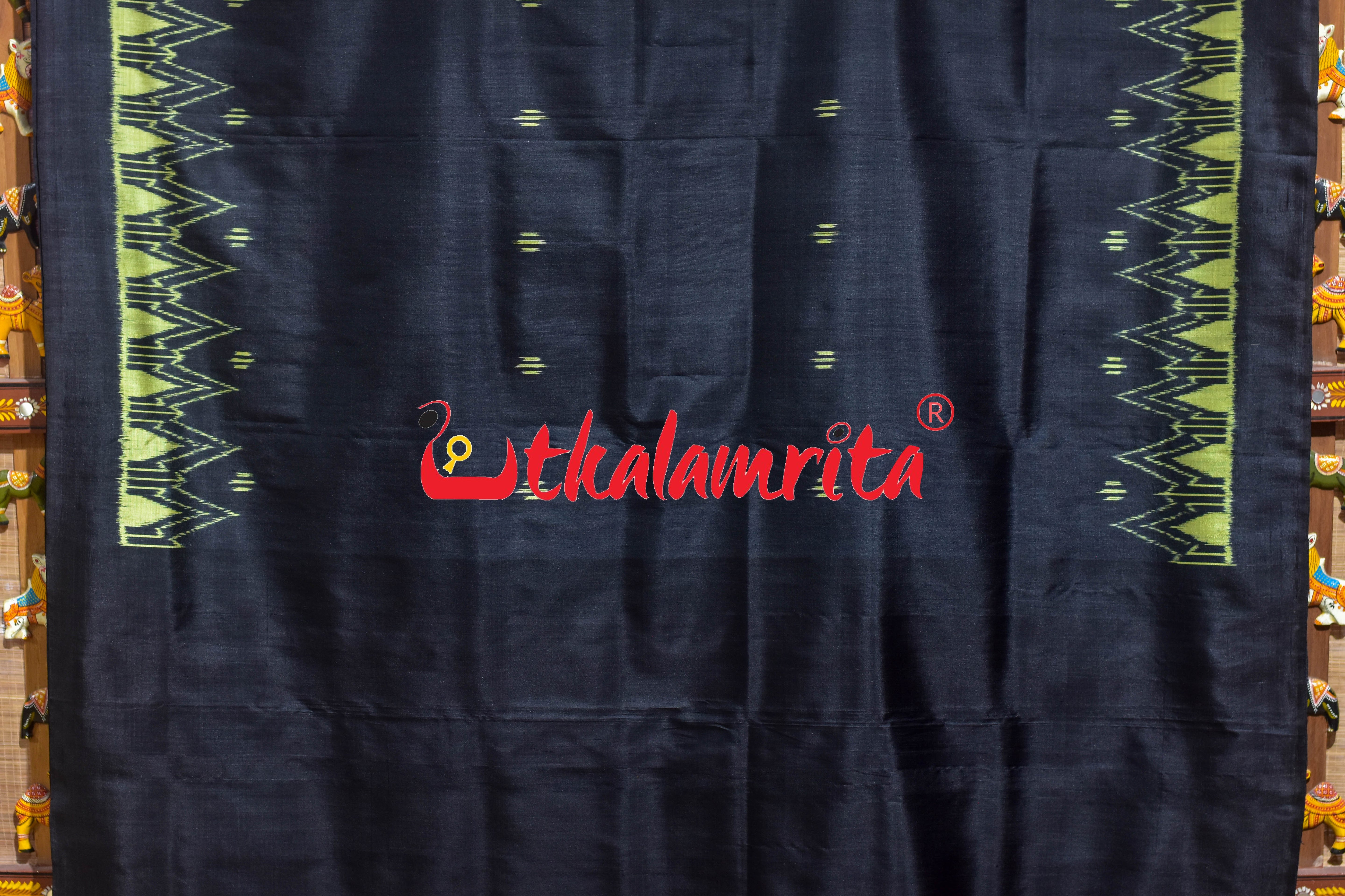 Black Lemon Temples Saura Anchal Khandua Silk Saree