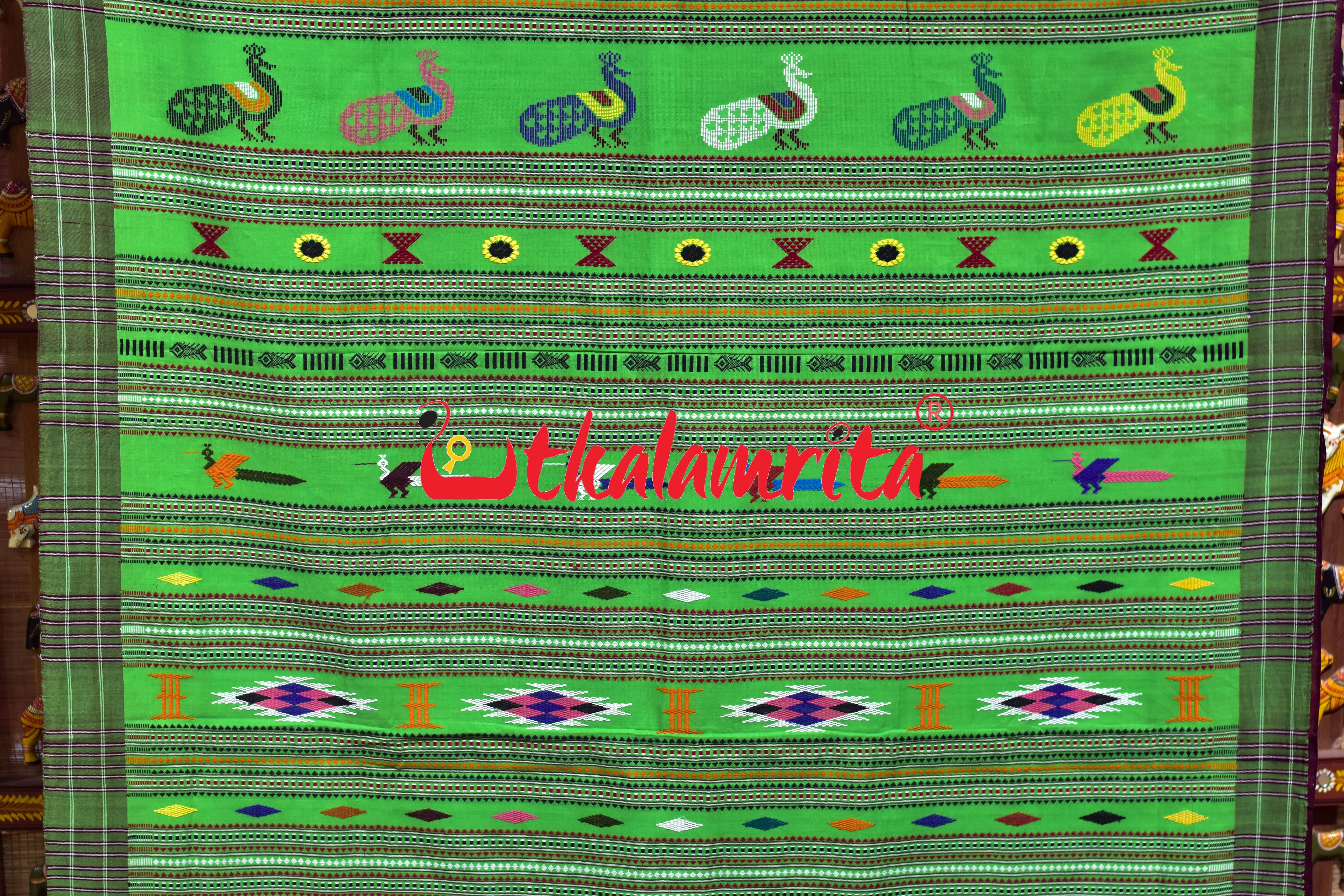 Green Black Original Ganjam Bomkai Cotton Saree