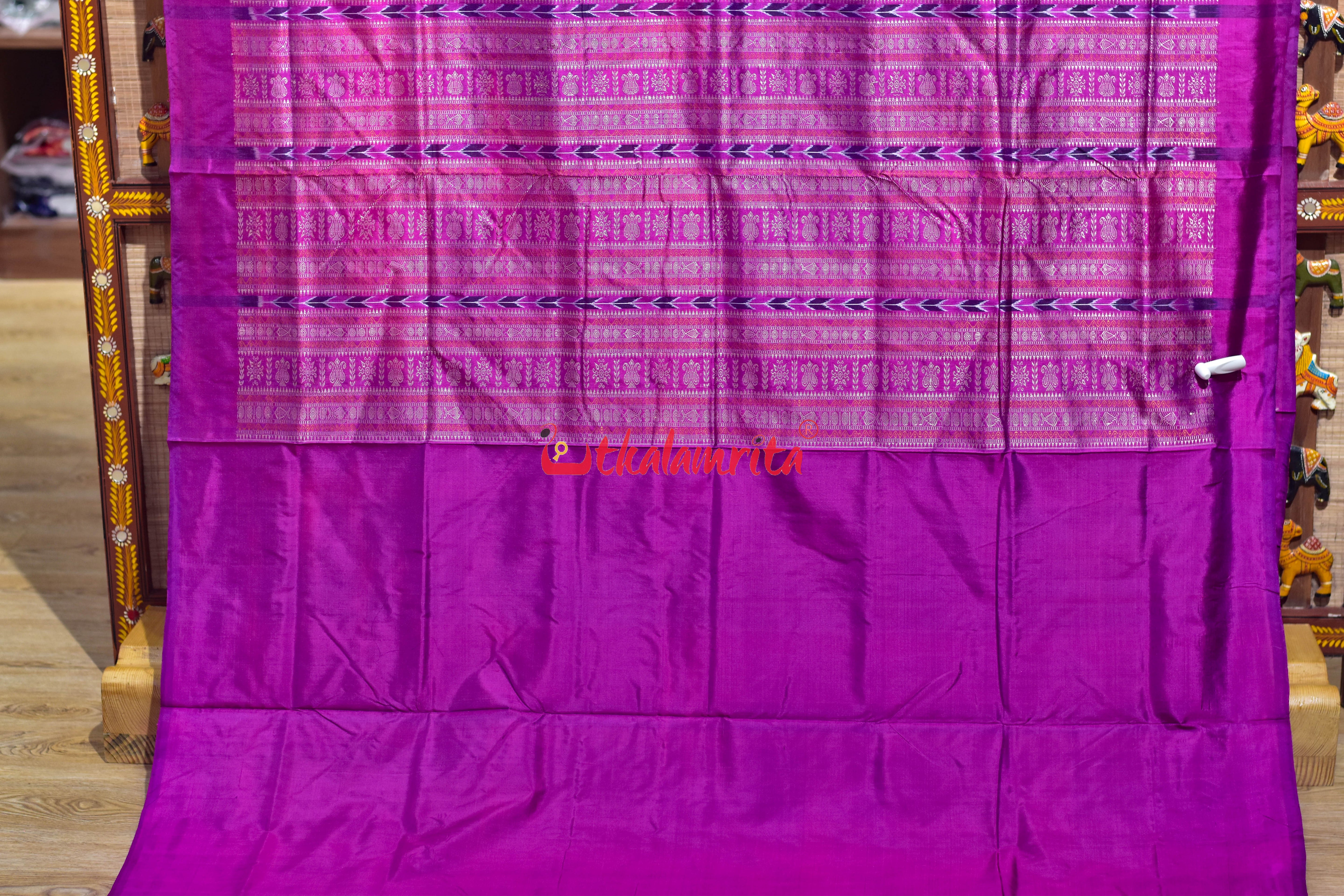 Sky Blue Flower Border Bomkai Silk Saree