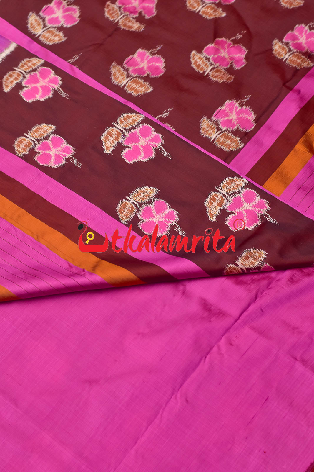 Maroon Pink Hibiscus Khandua Silk Saree