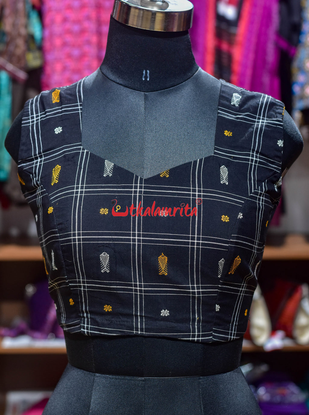Black White Fish Buti Designer (Blouse)