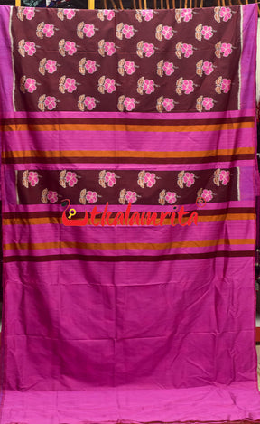 Maroon Pink Hibiscus Khandua Silk Saree