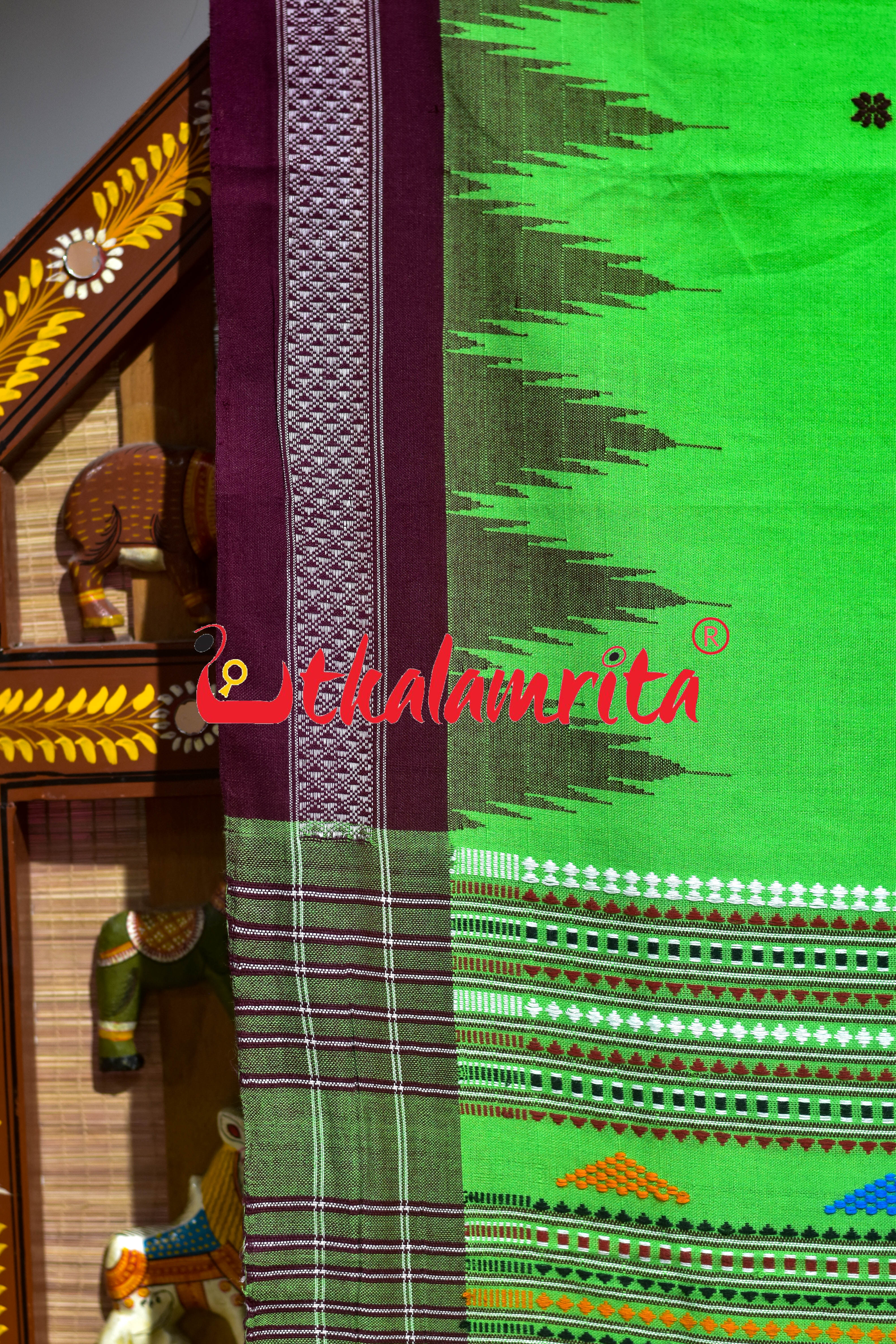 Green Black Original Ganjam Bomkai Cotton Saree