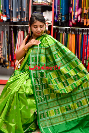 Light Neon Green Dhadi Doll Bomkai Silk Saree