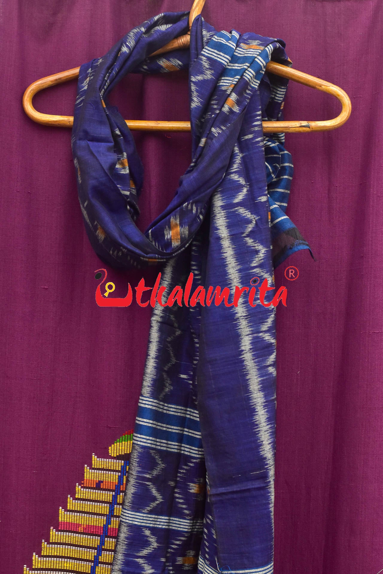 Navy Blue with Yellow Kothi Pasapali (Dupatta)