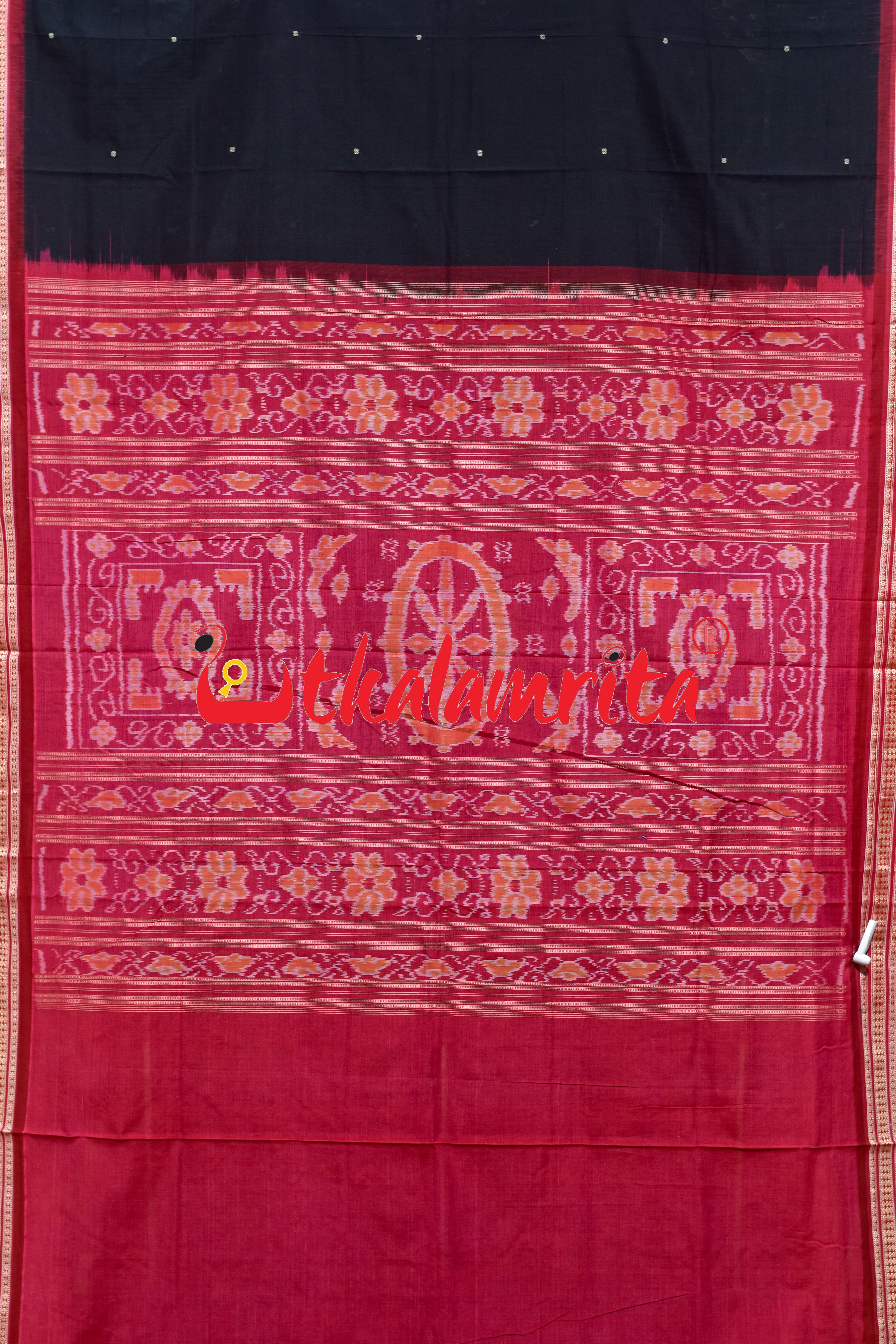 Black Red Buti Bomkai Cotton Saree