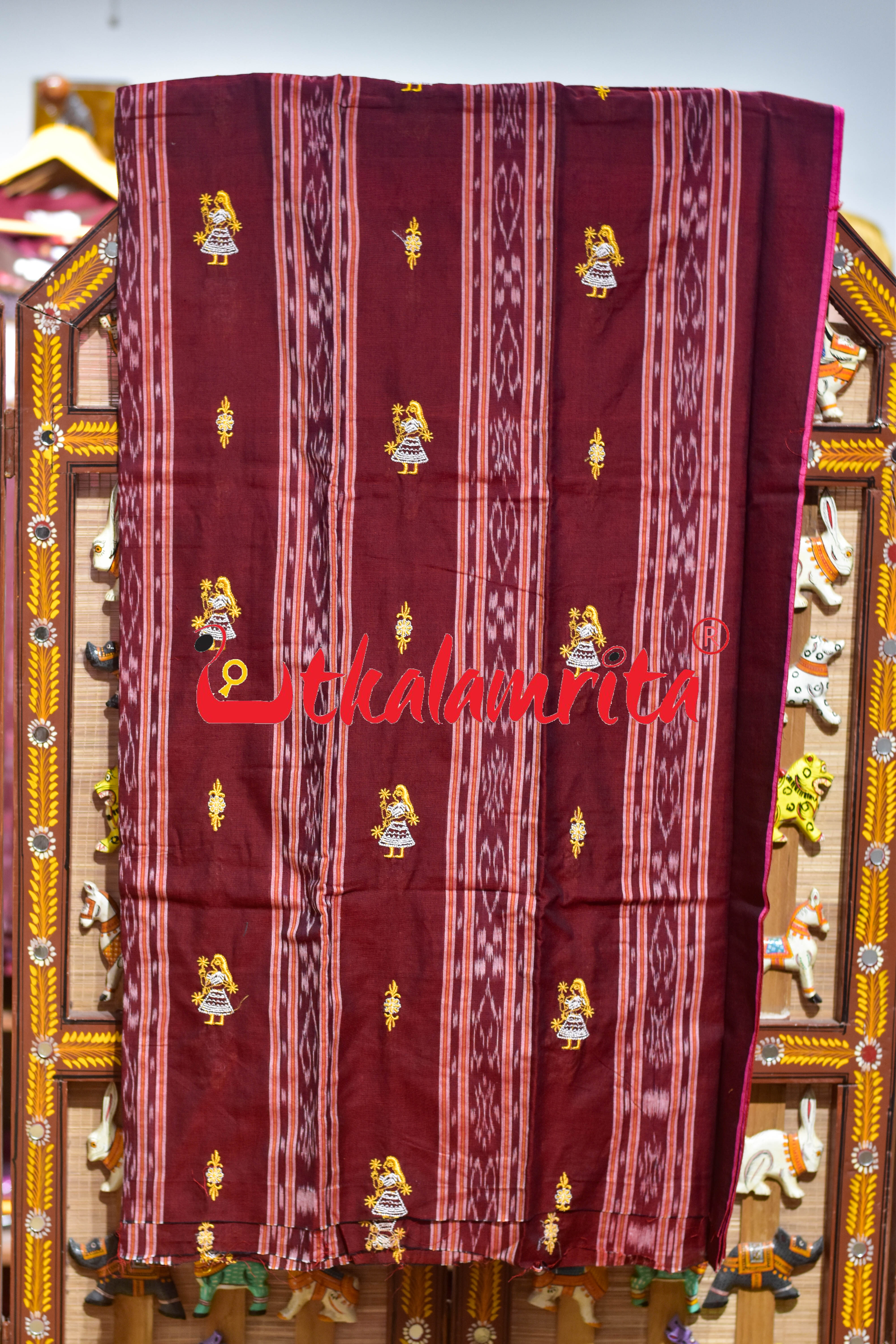 Maroon Yelloow New Doll Bomkai Cotton Dress Set
