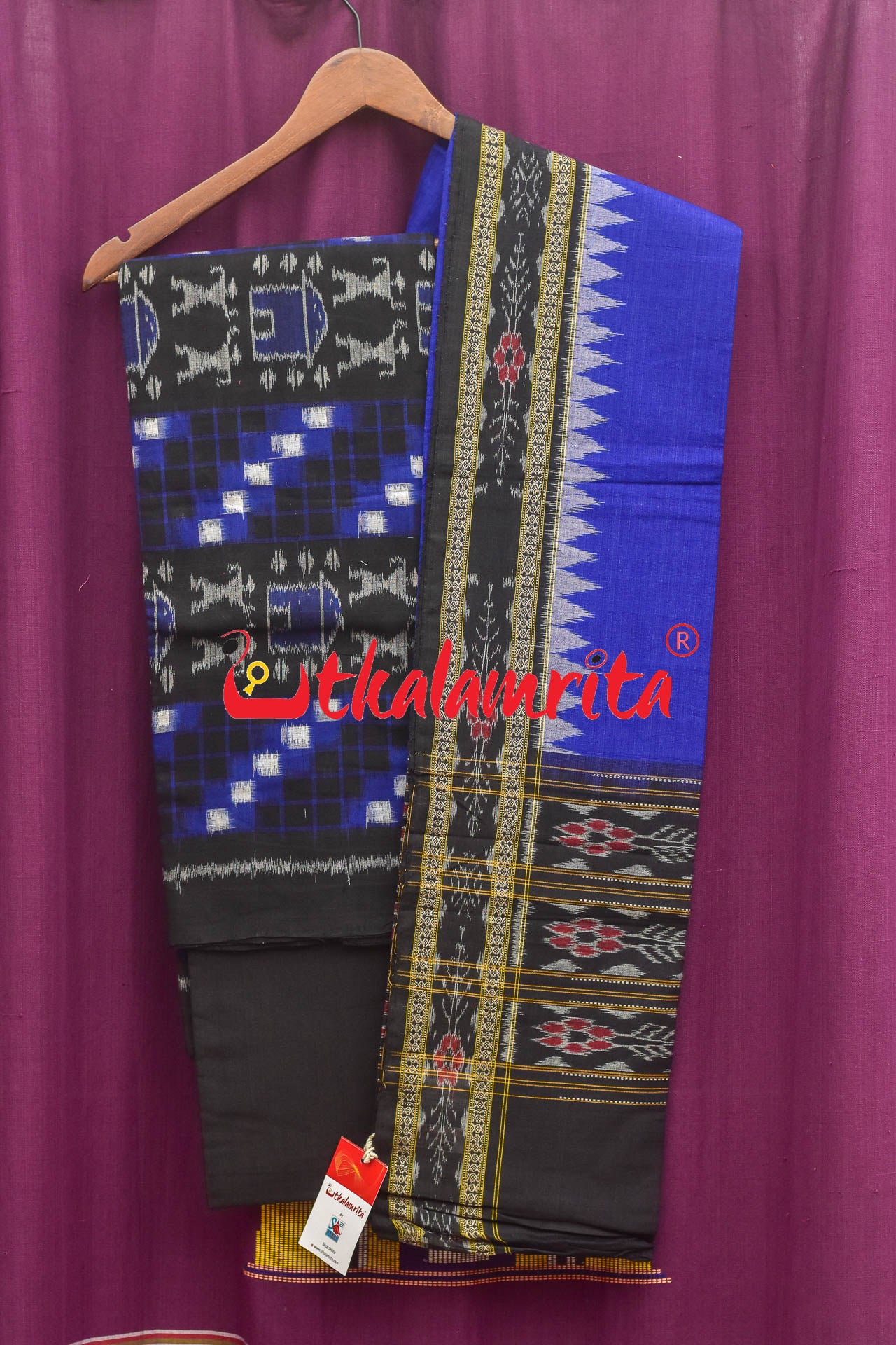 Pasapali Tribal Black Blue Sambalpuri Cotton Dress Set