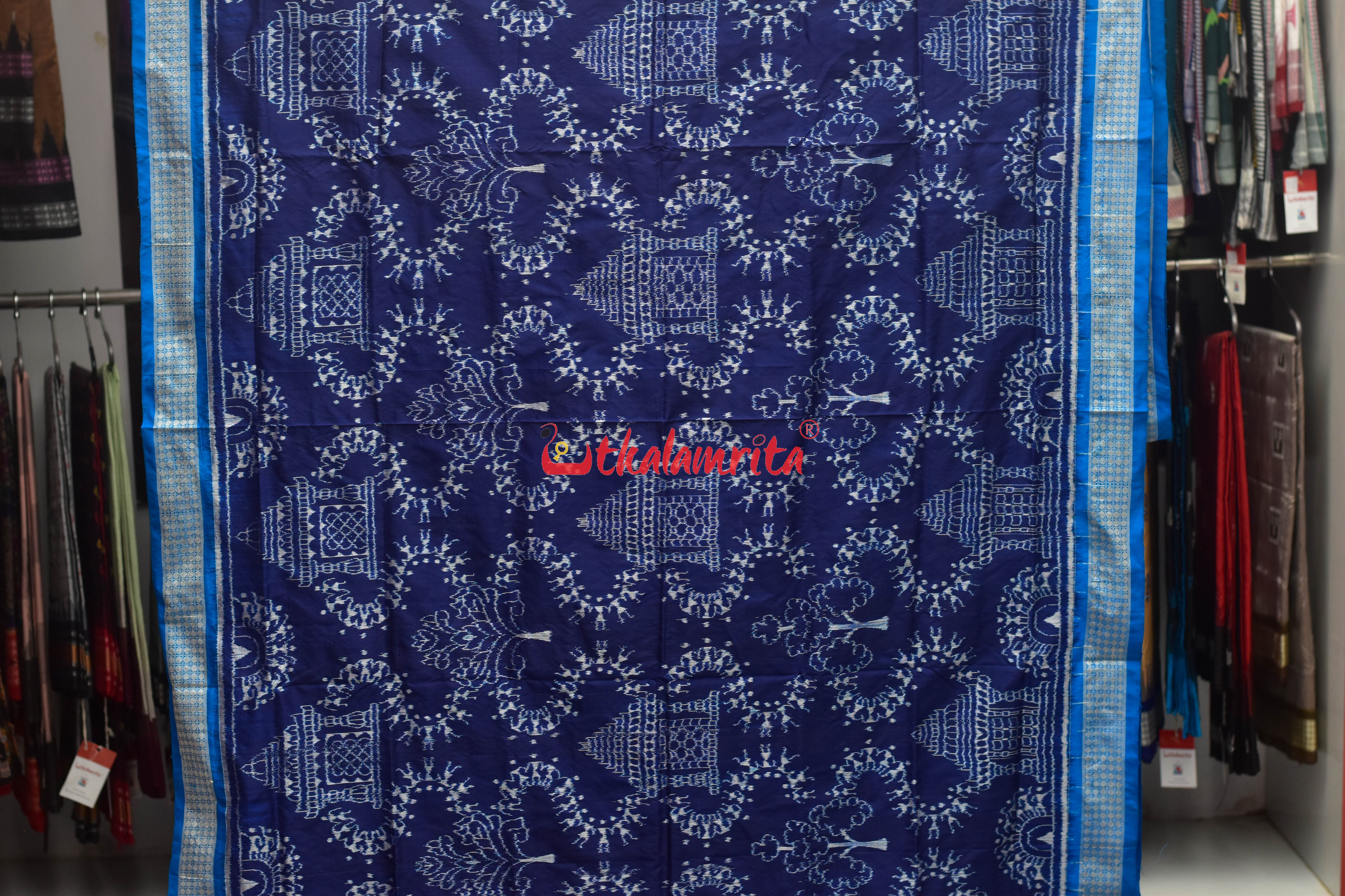 Mandira Design Prussian Blue Sambalpuri Silk Saree