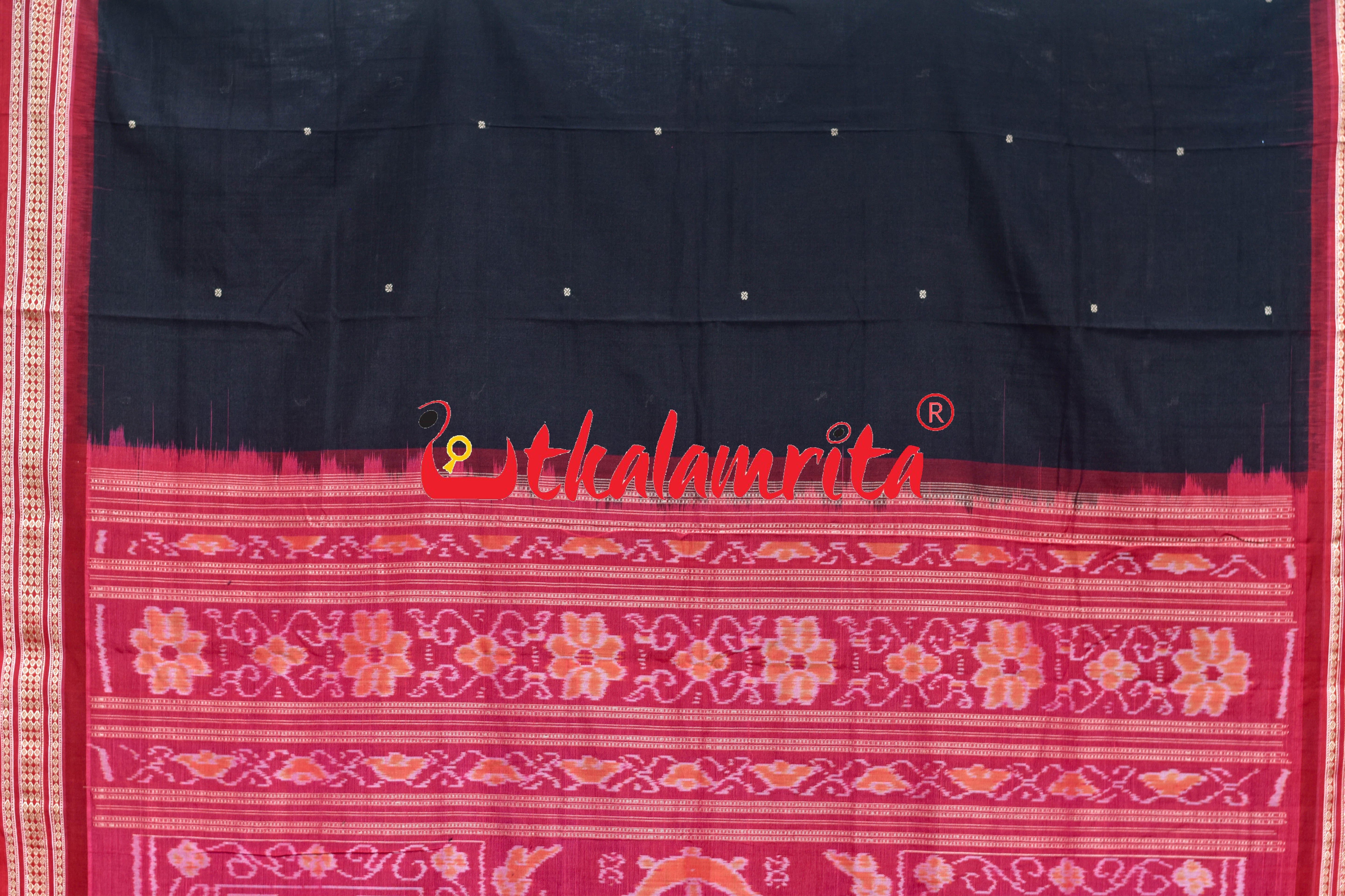Black Red Buti Bomkai Cotton Saree