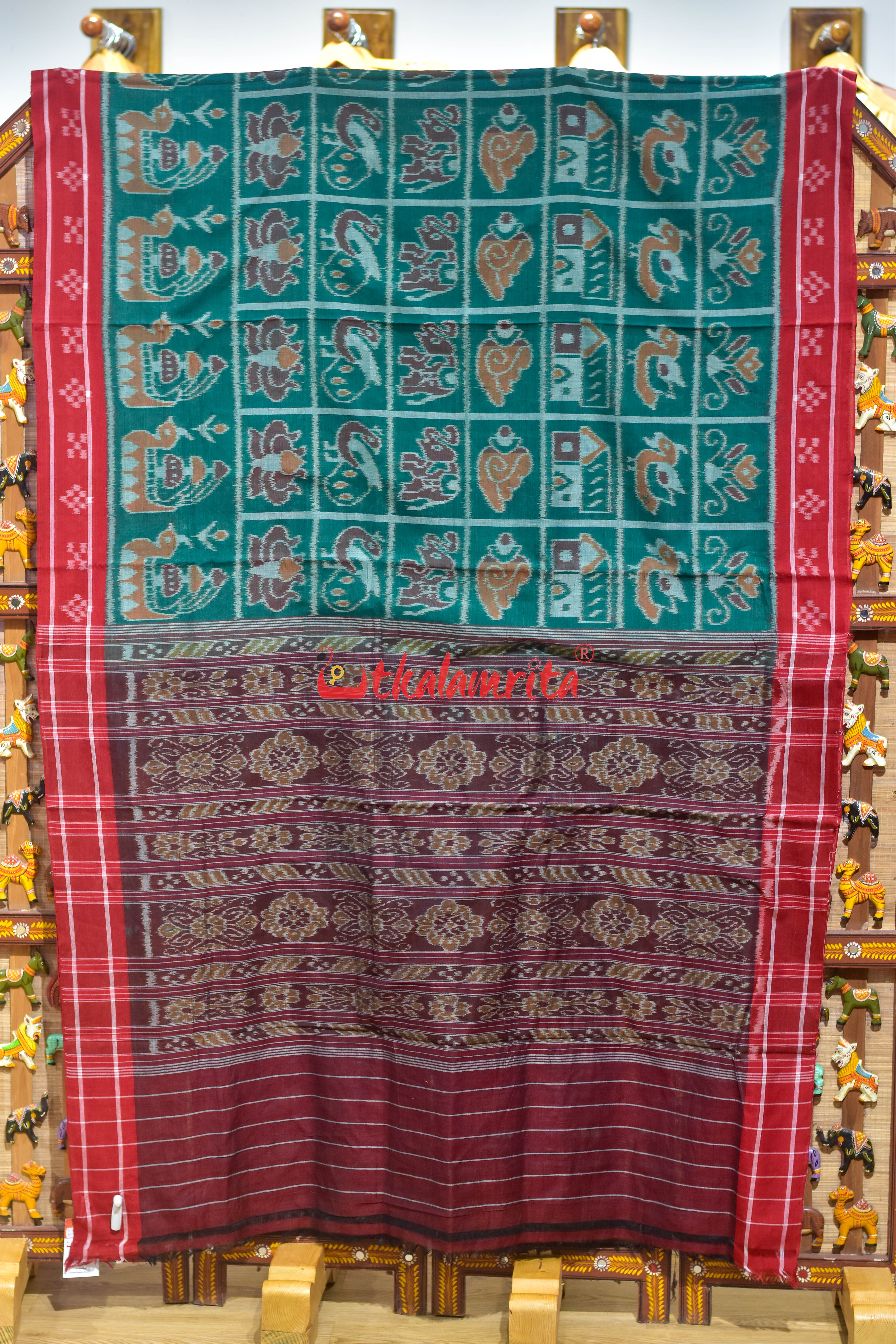 Green Sata Kothi Boita Khandua Cotton Saree