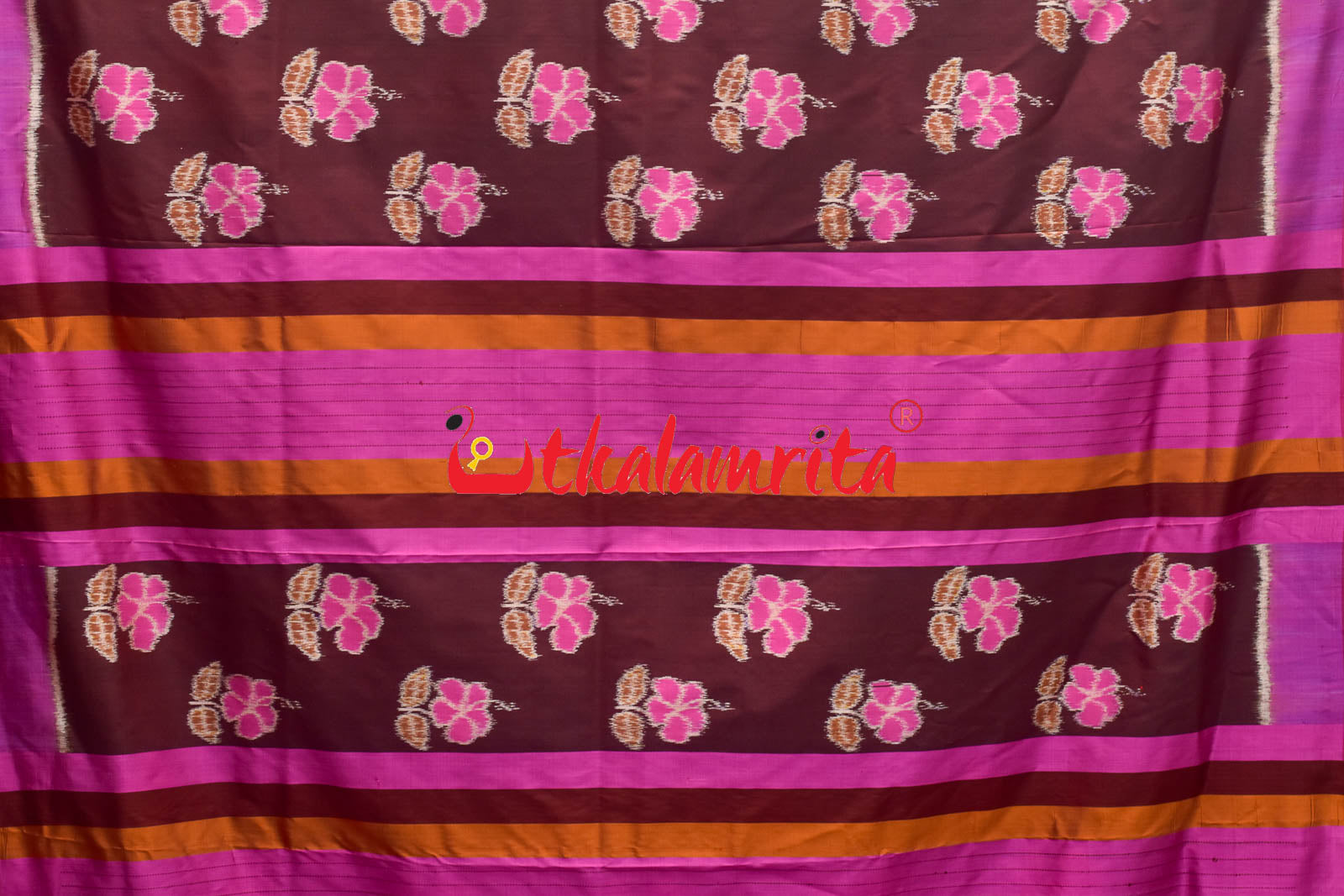 Maroon Pink Hibiscus Khandua Silk Saree