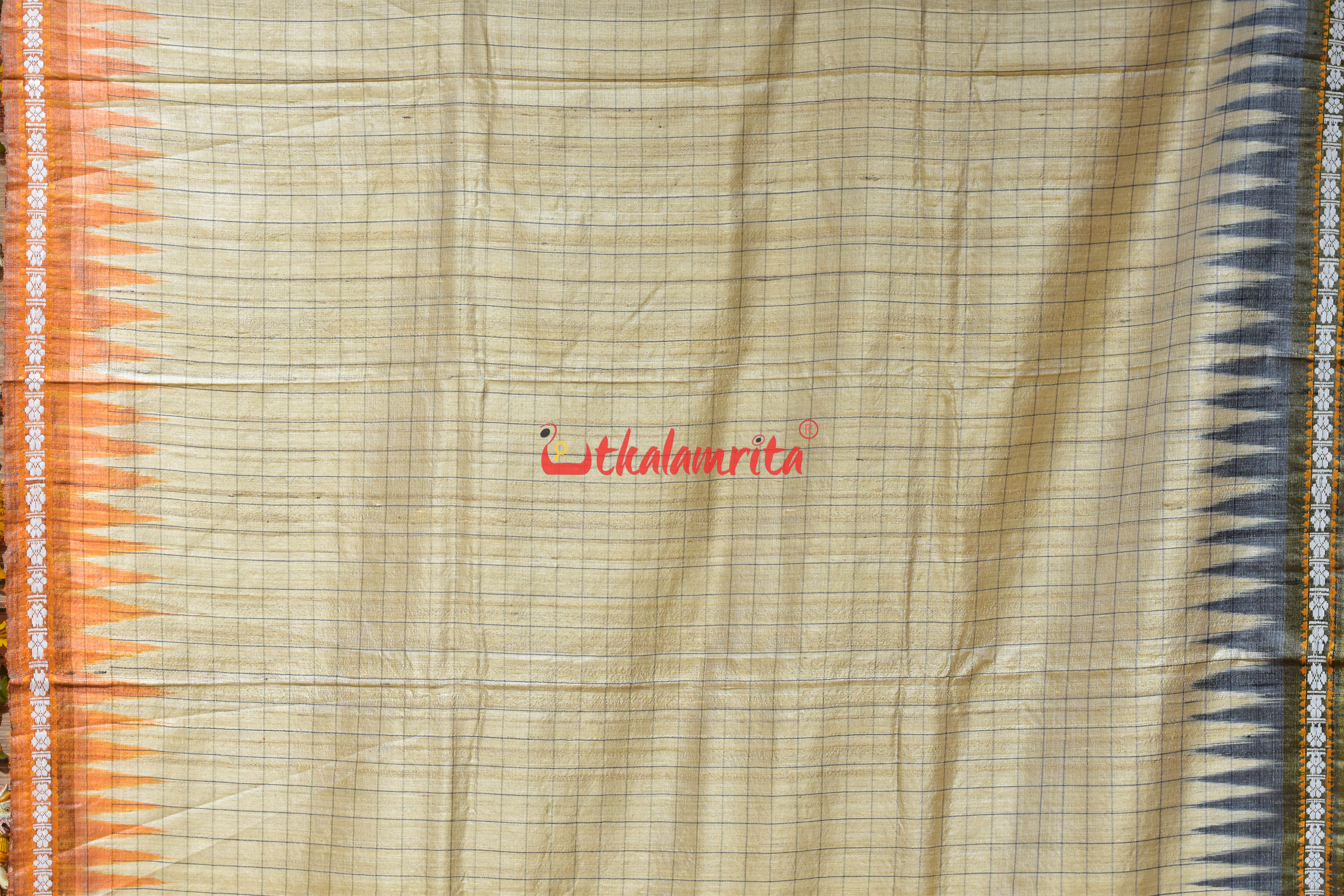 Natural Body with Yellow Fish Jaala Pink Fish Tussar Saree