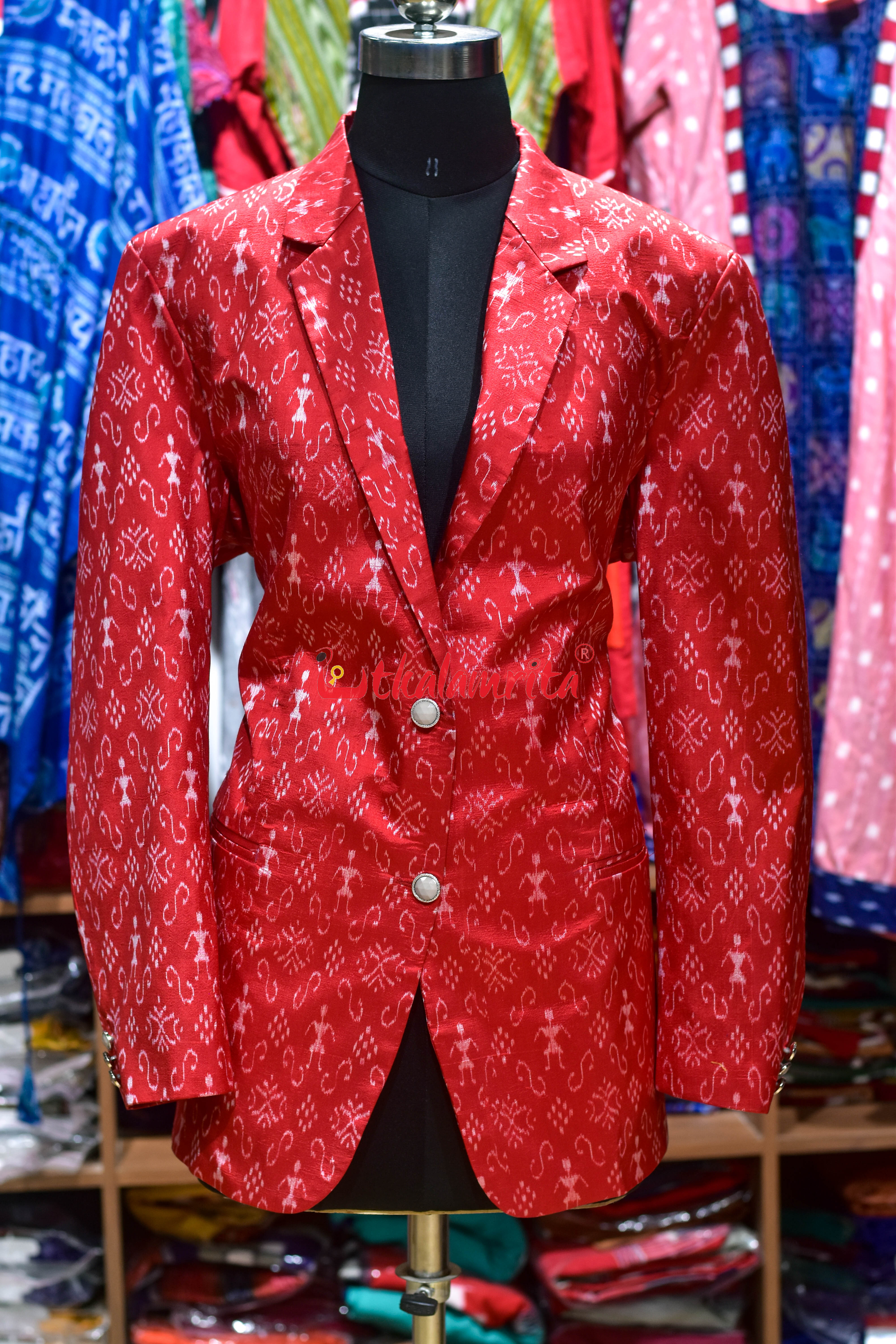 Red Tribals Sambalpuri Bandha Silk (Ladies' Blazer)