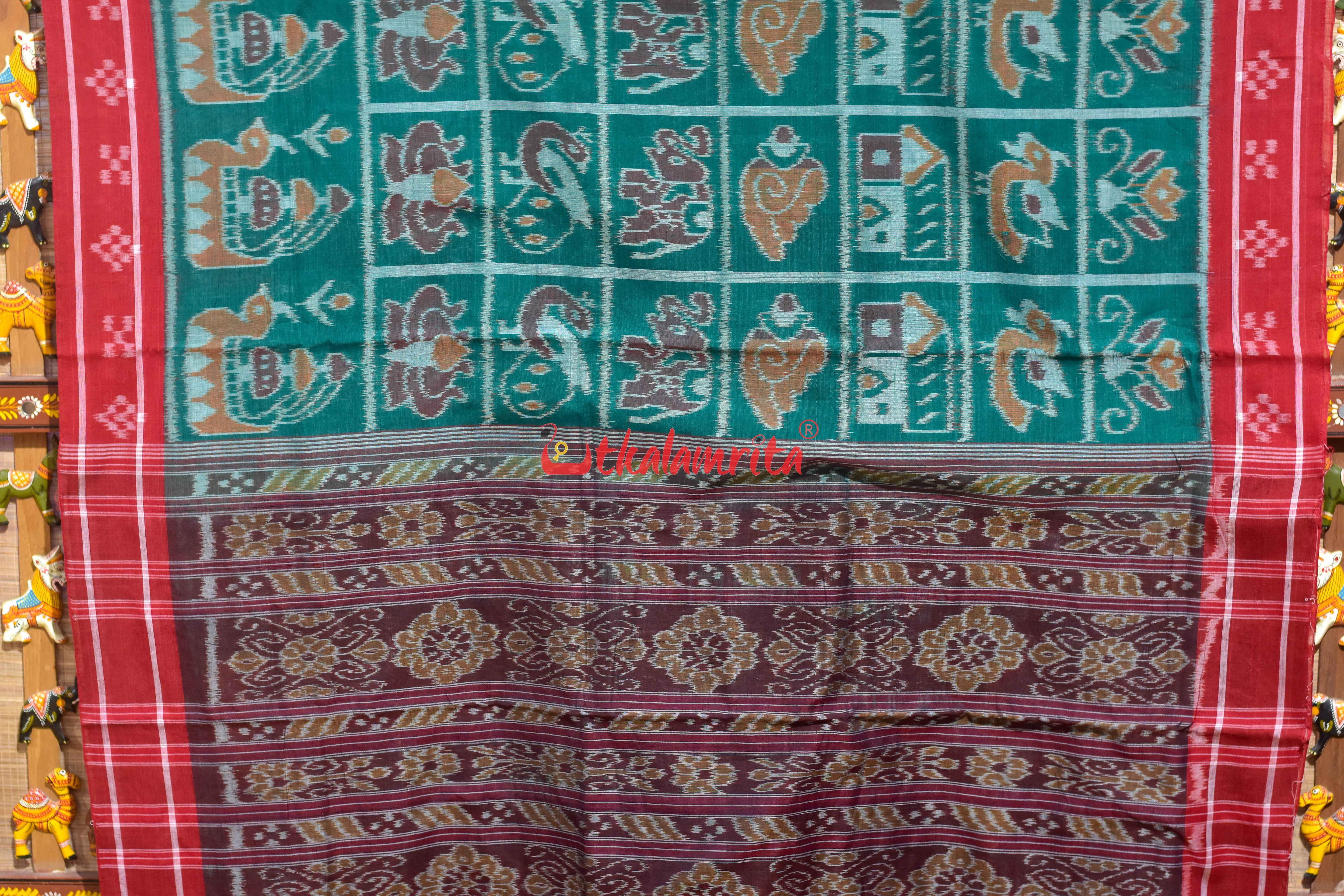 Green Sata Kothi Boita Khandua Cotton Saree