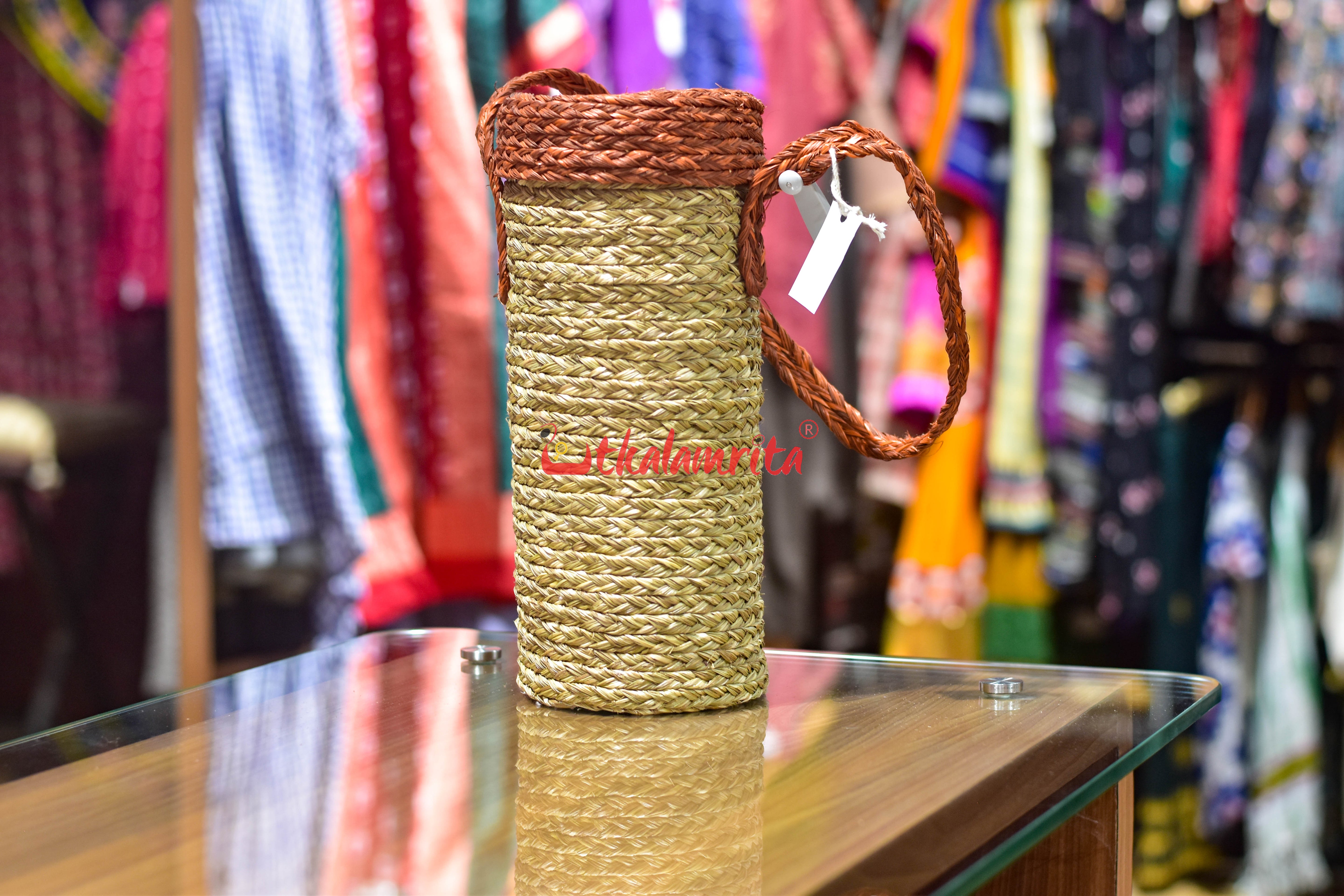 Sabai Grass Wine Bottle Holder with Rust Lid