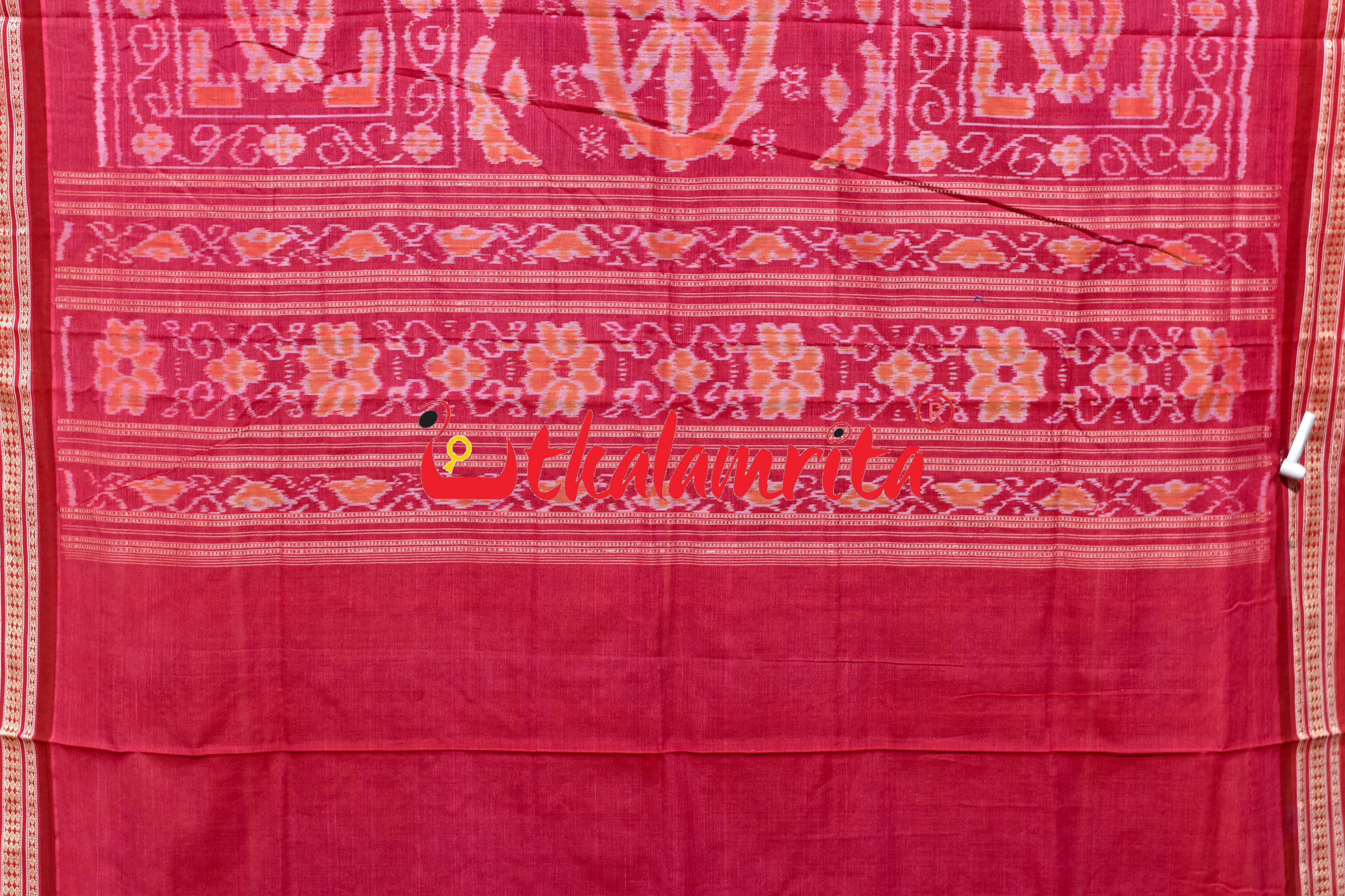 Black Red Buti Bomkai Cotton Saree