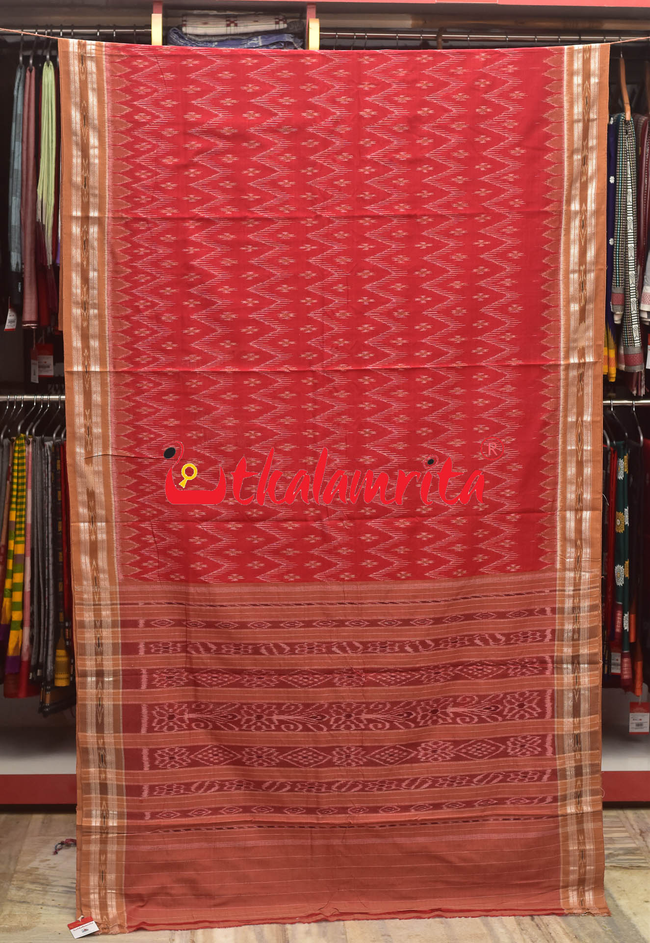 Rose Red Body Bandha Khandua Cotton Saree