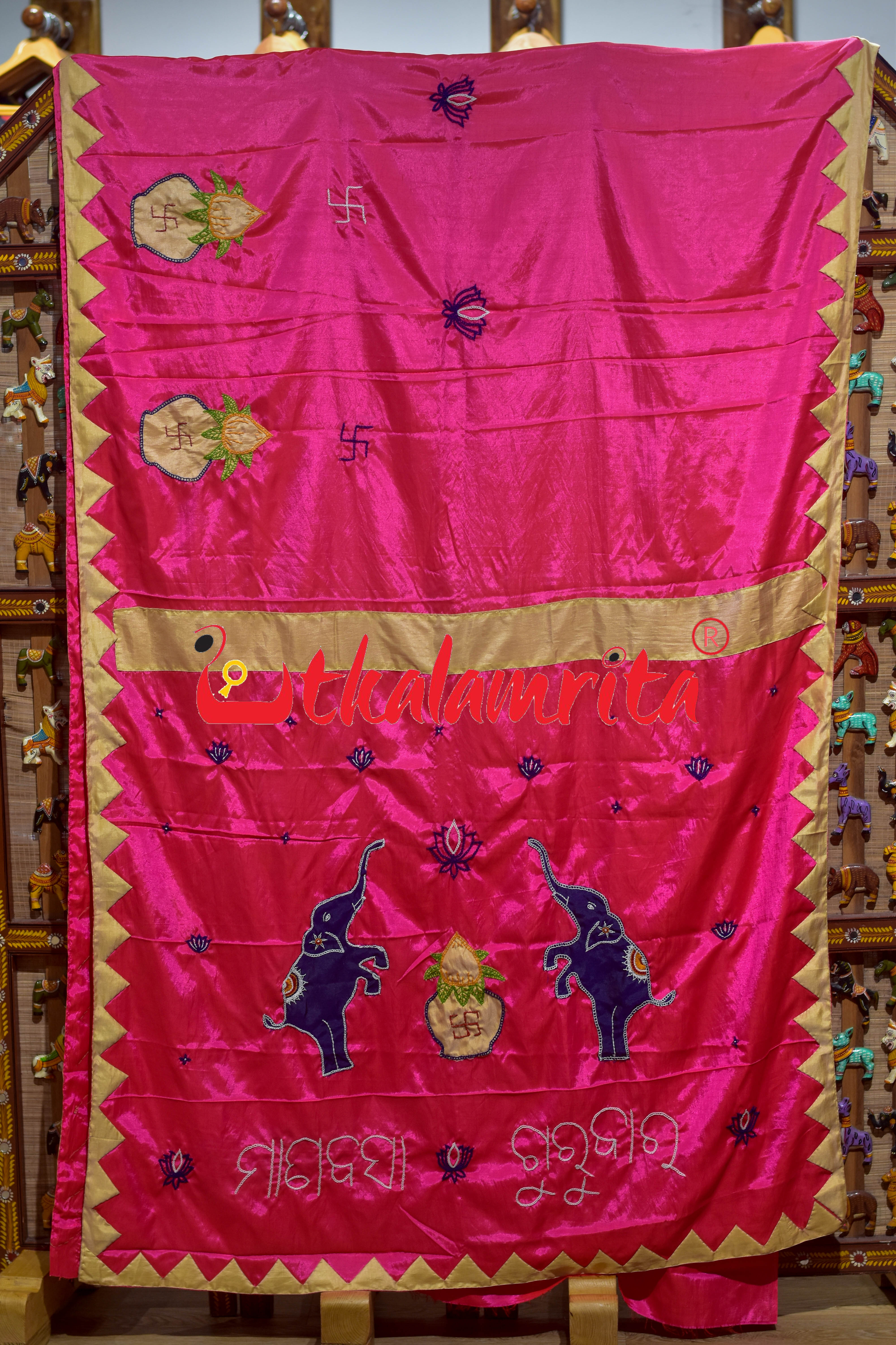 Pink Pipli Applique Mahalakhmi Designer Chiffon Saree