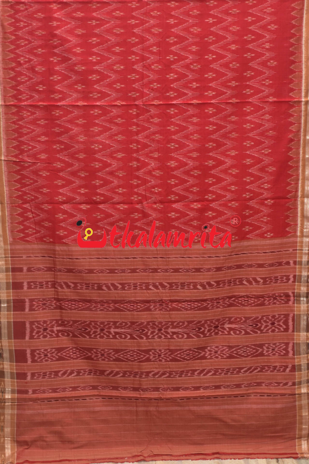 Rose Red Body Bandha Khandua Cotton Saree