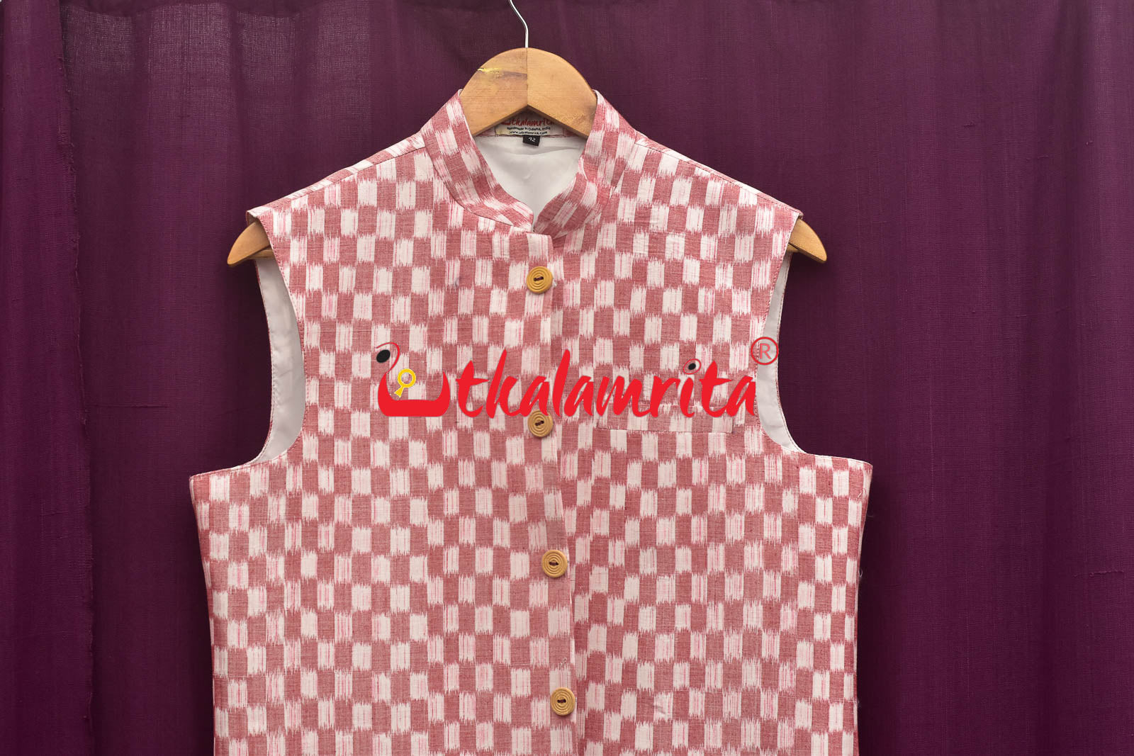 Checkerboard Pink White Ikat (Modi Jacket)