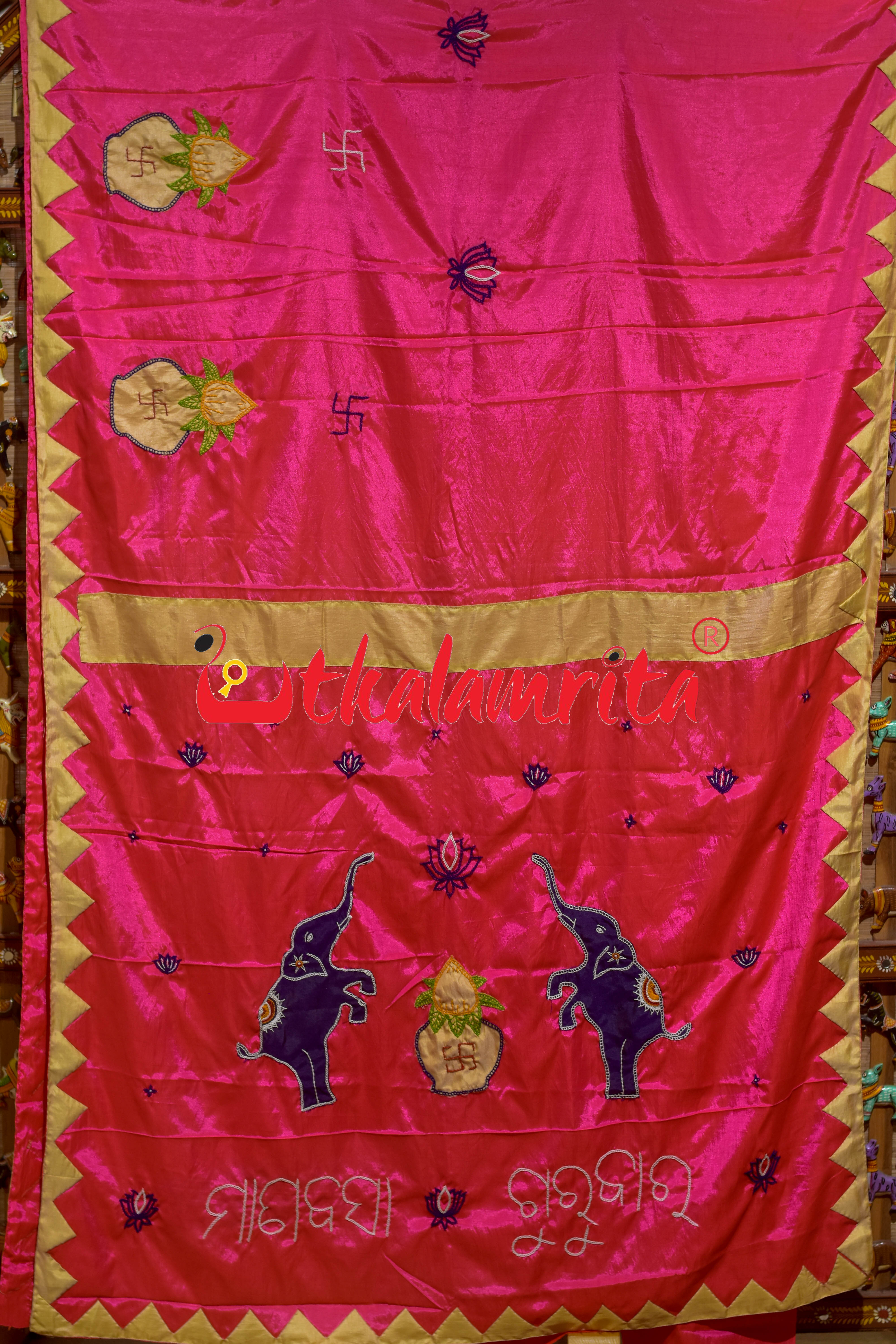 Pink Pipli Applique Mahalakhmi Designer Chiffon Saree