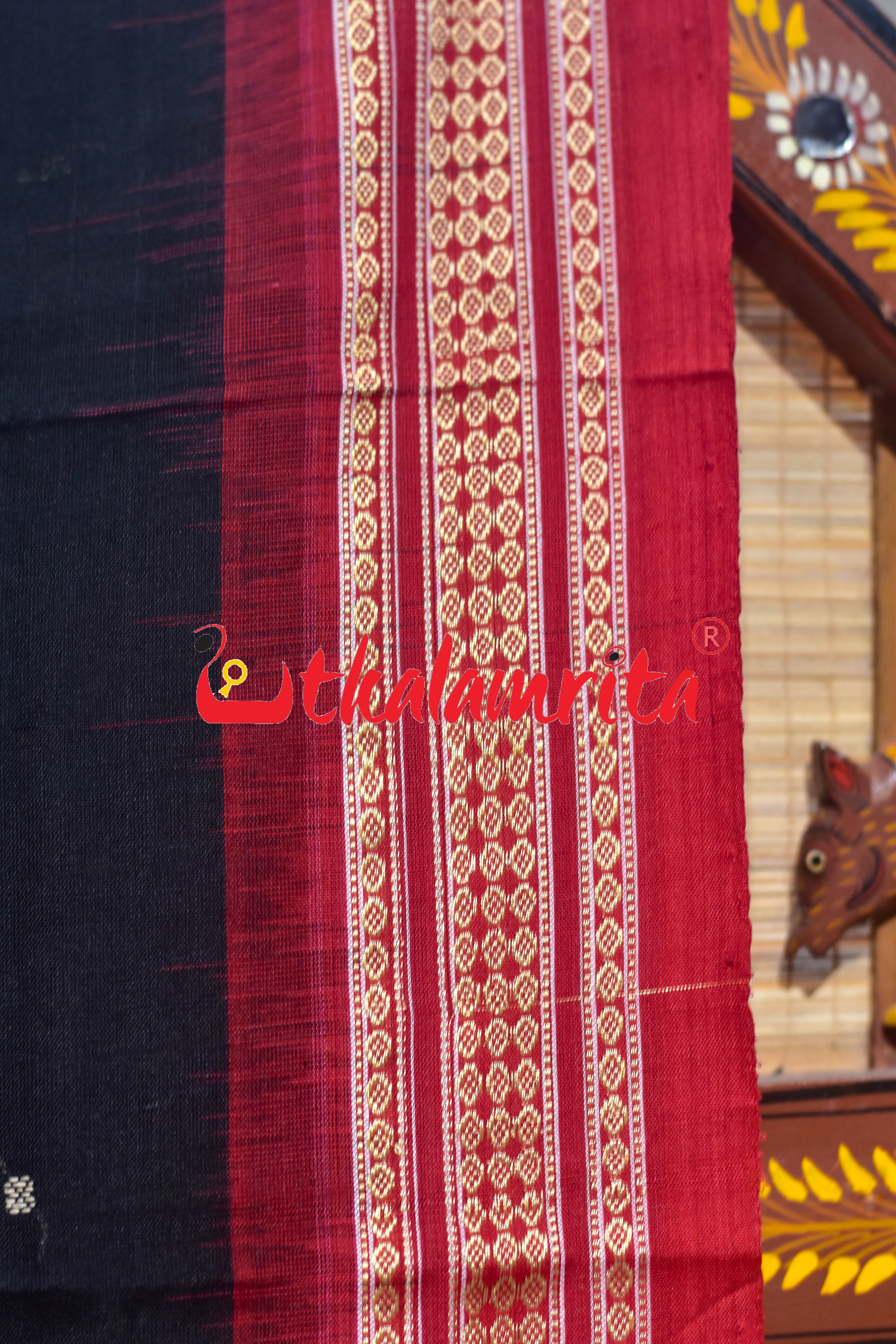 Black Red Buti Bomkai Cotton Saree