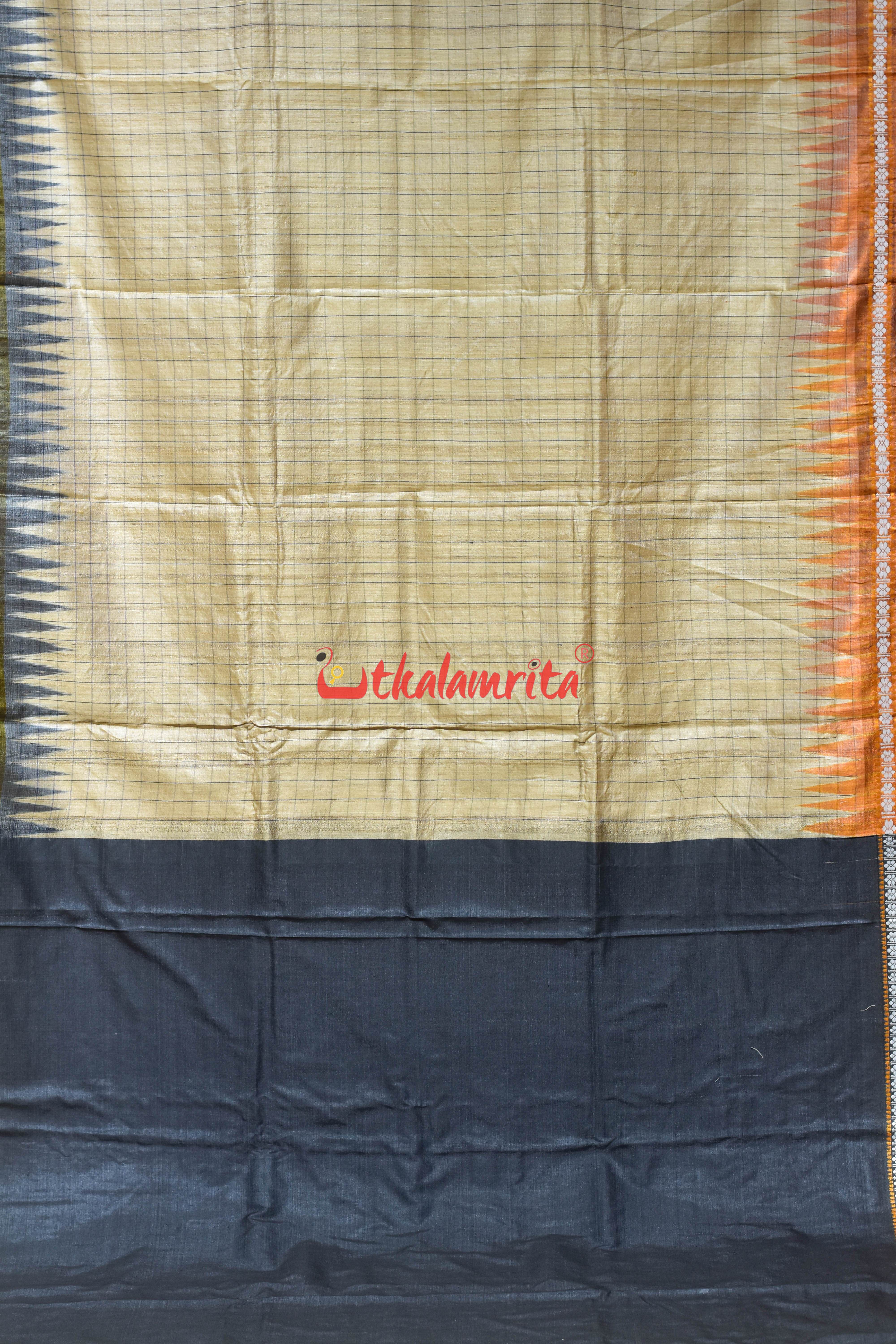 Natural Body with Yellow Fish Jaala Pink Fish Tussar Saree