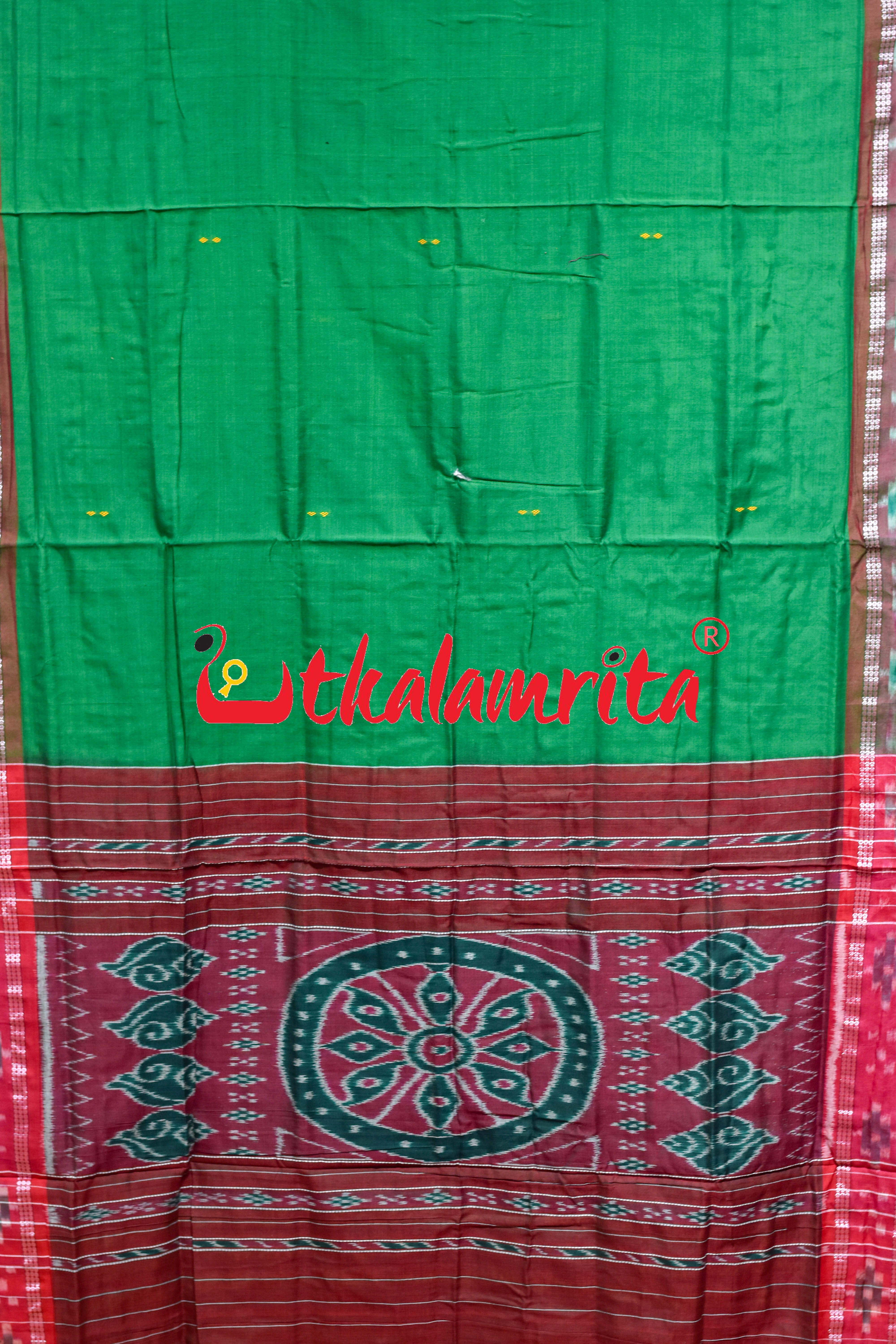 Green Red Rekha Buti Khandua Cotton Saree