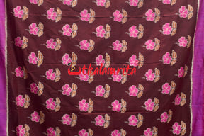 Maroon Pink Hibiscus Khandua Silk Saree