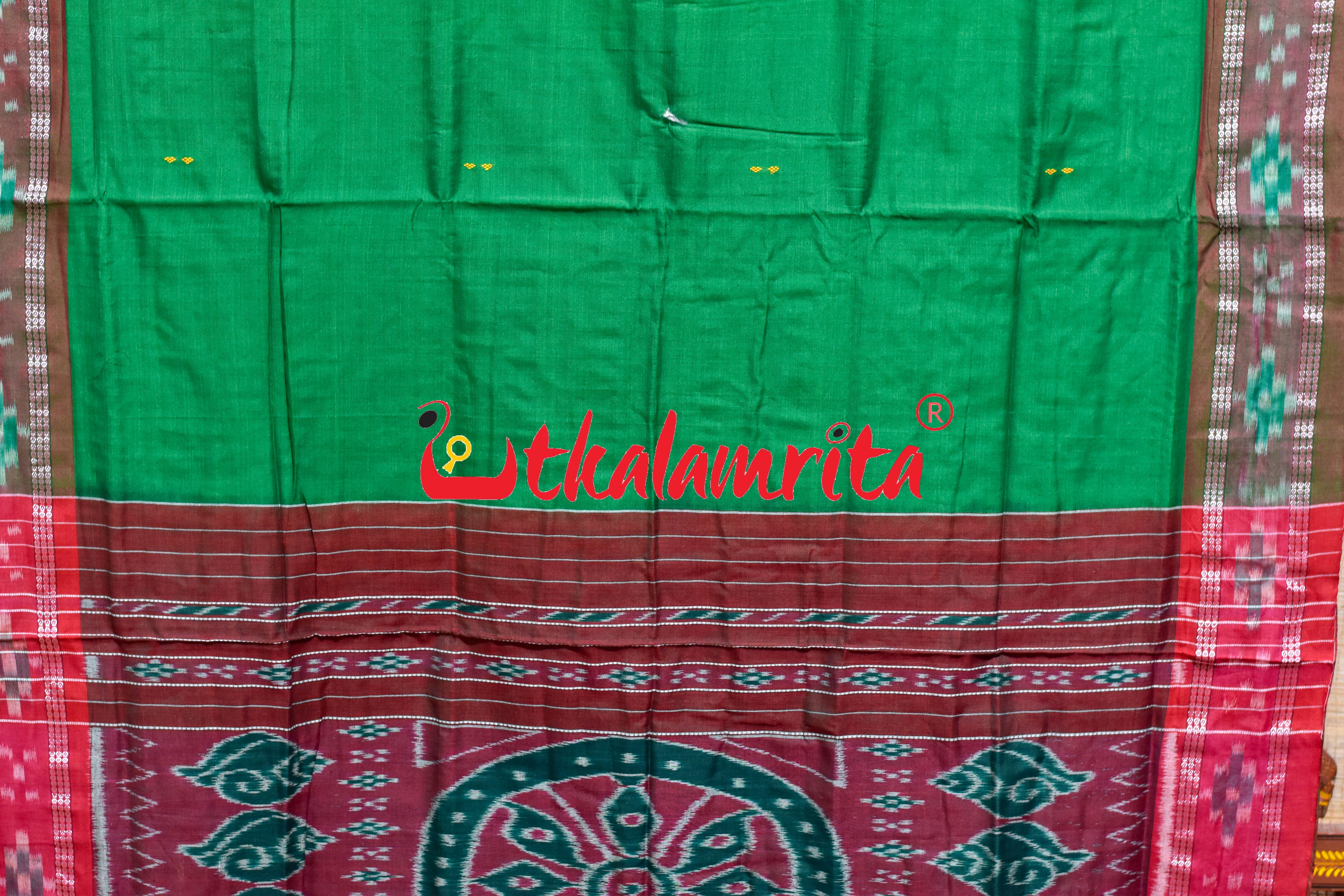 Green Red Rekha Buti Khandua Cotton Saree