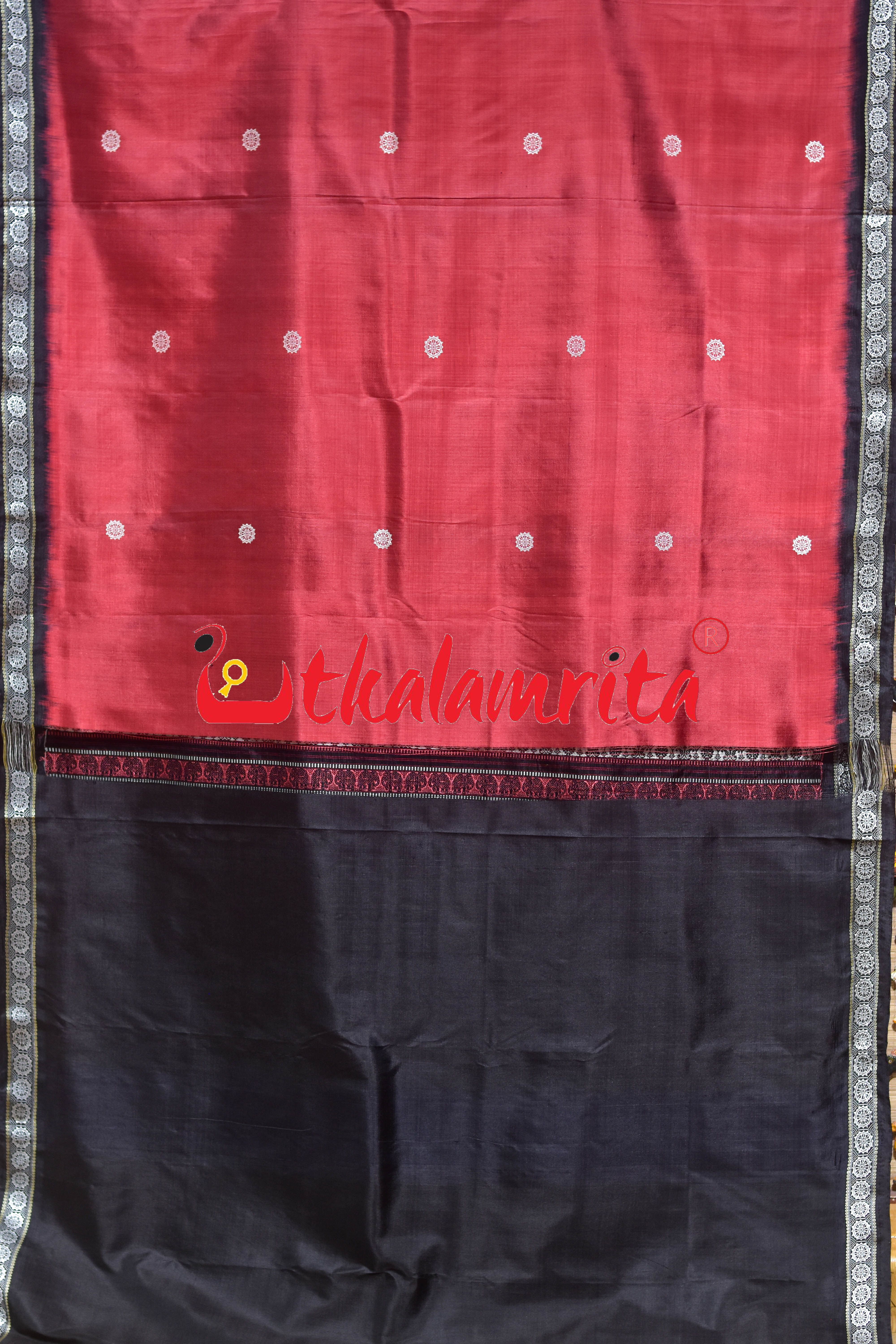 Maroon Black Konark Wheels Jala Khandua Silk Saree