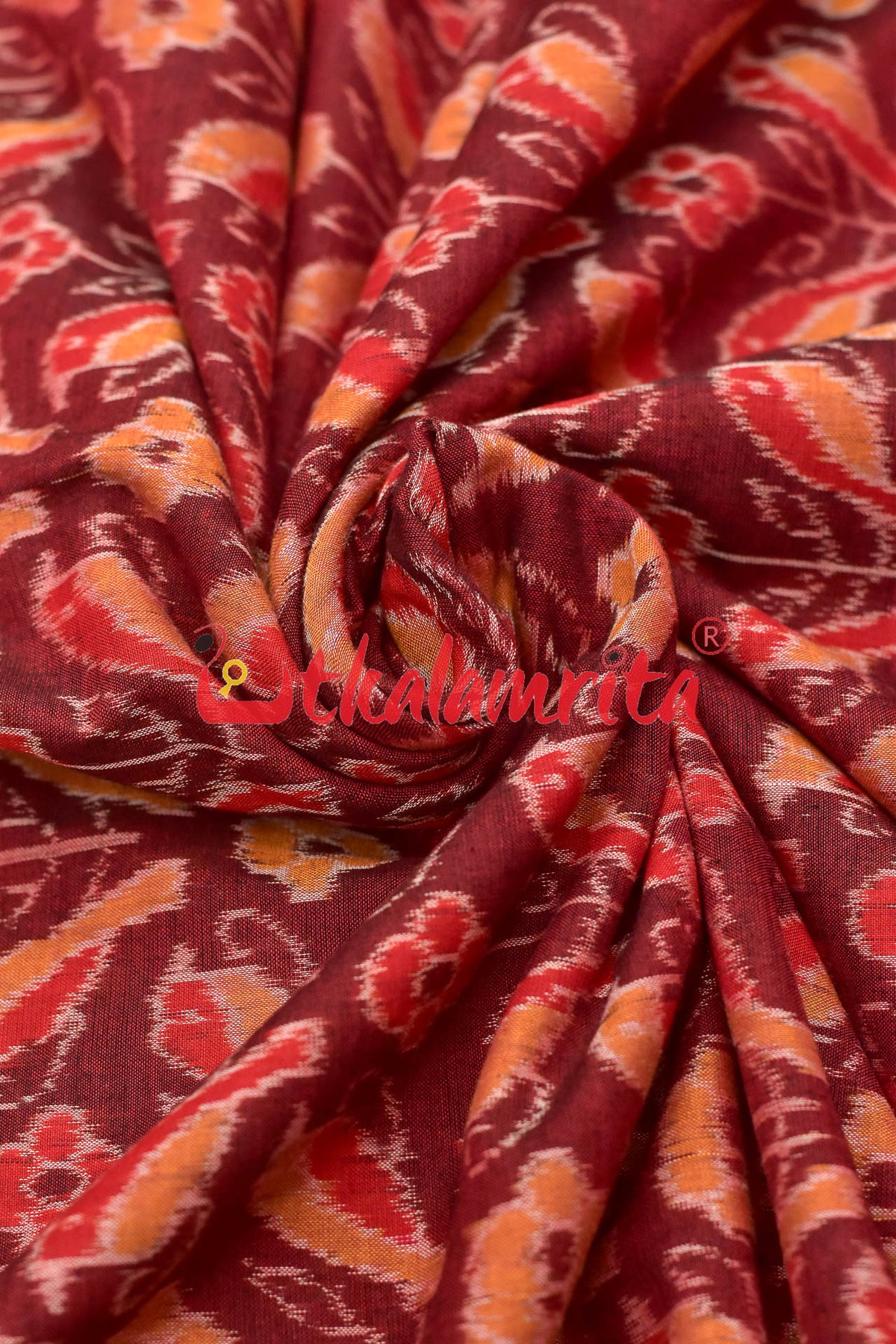 Orange Brirds On Maroon (Fabric)