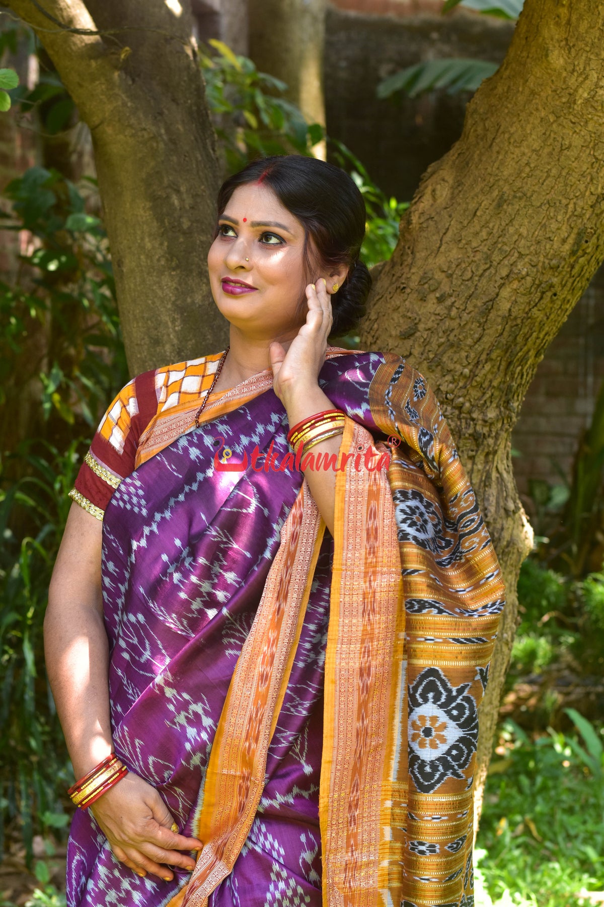 Purple Tribals and Fountain Khandua Silk Saree