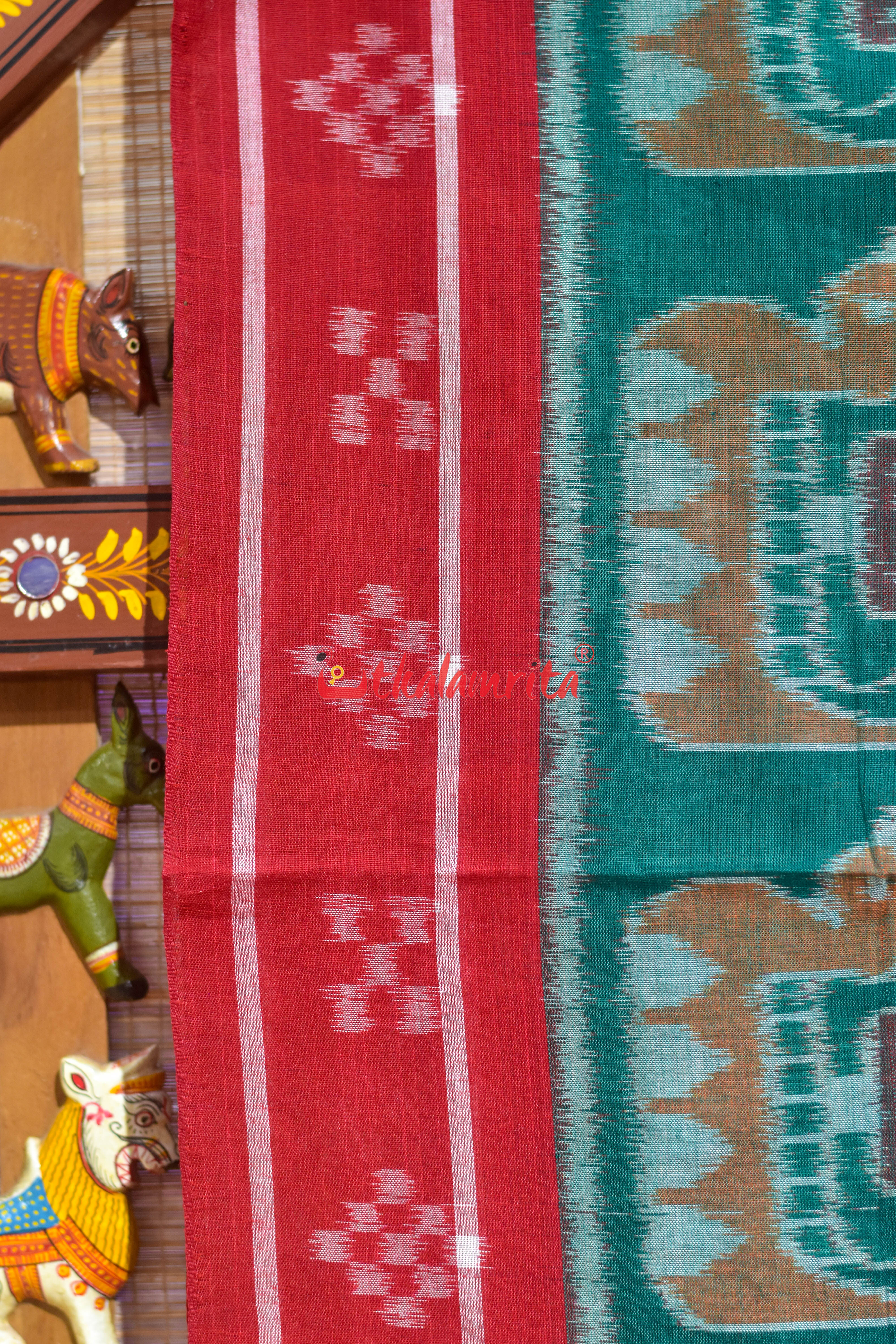 Green Sata Kothi Boita Khandua Cotton Saree