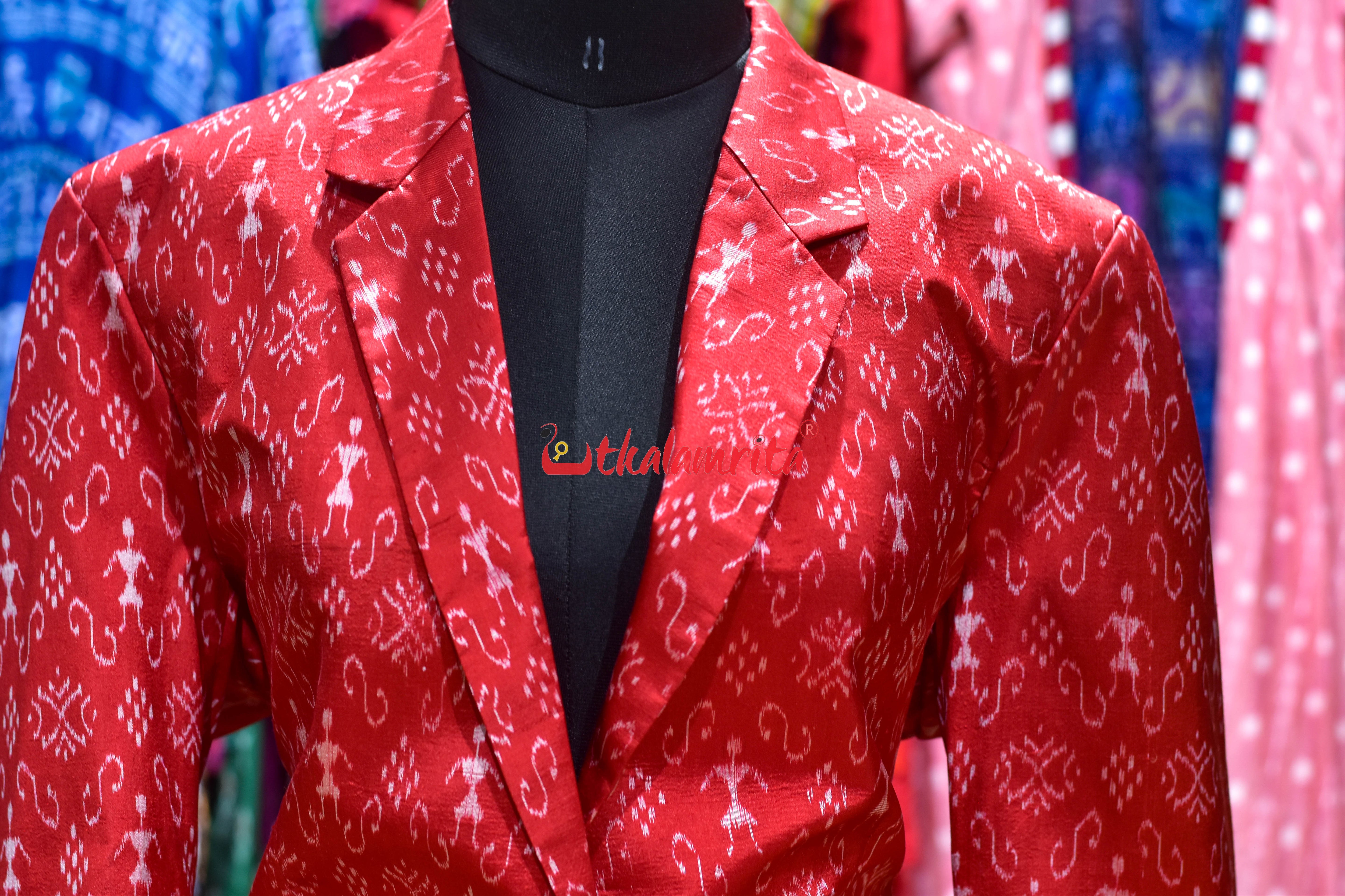 Red Tribals Sambalpuri Bandha Silk (Ladies' Blazer)