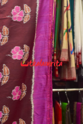 Maroon Pink Hibiscus Khandua Silk Saree