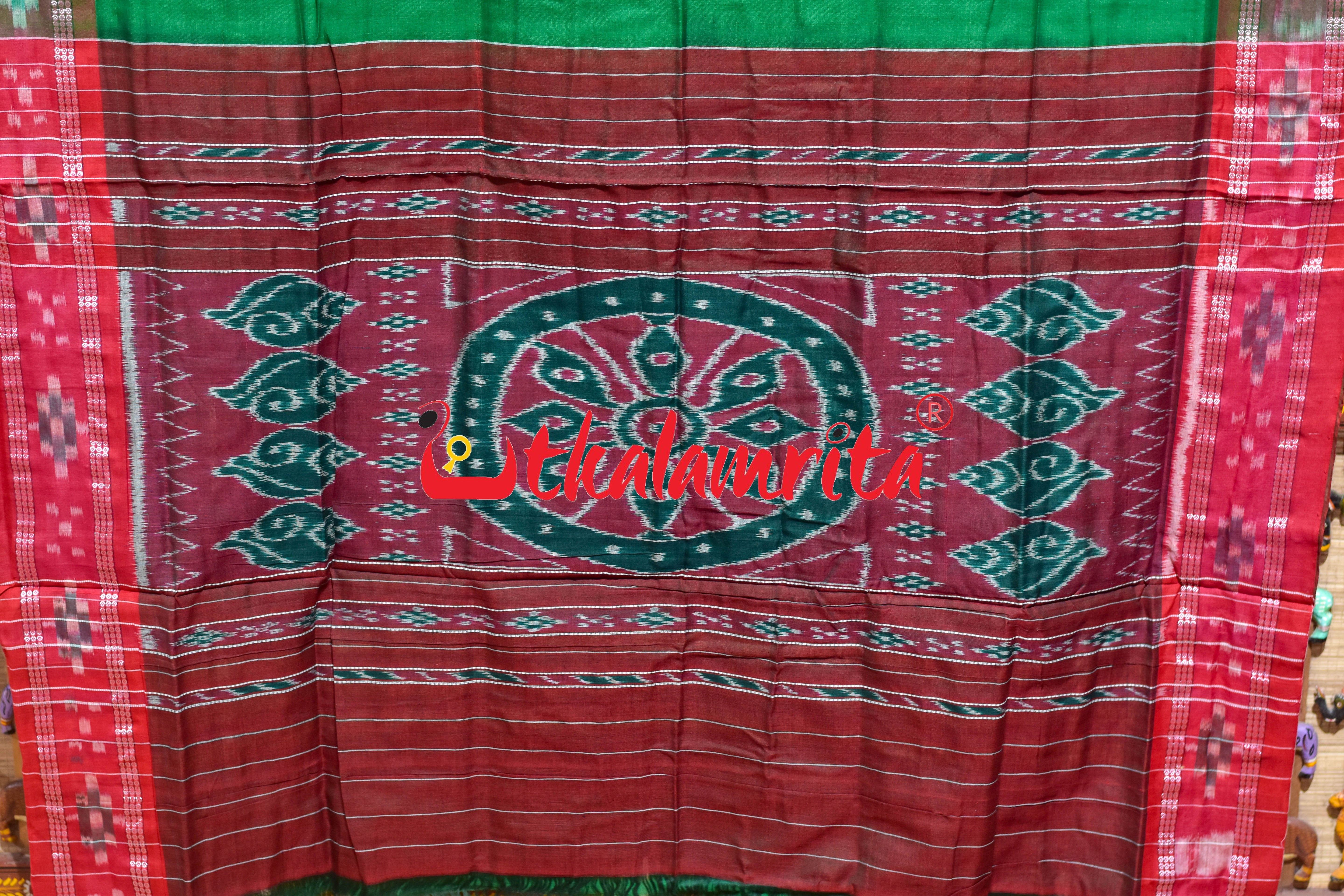 Green Red Rekha Buti Khandua Cotton Saree