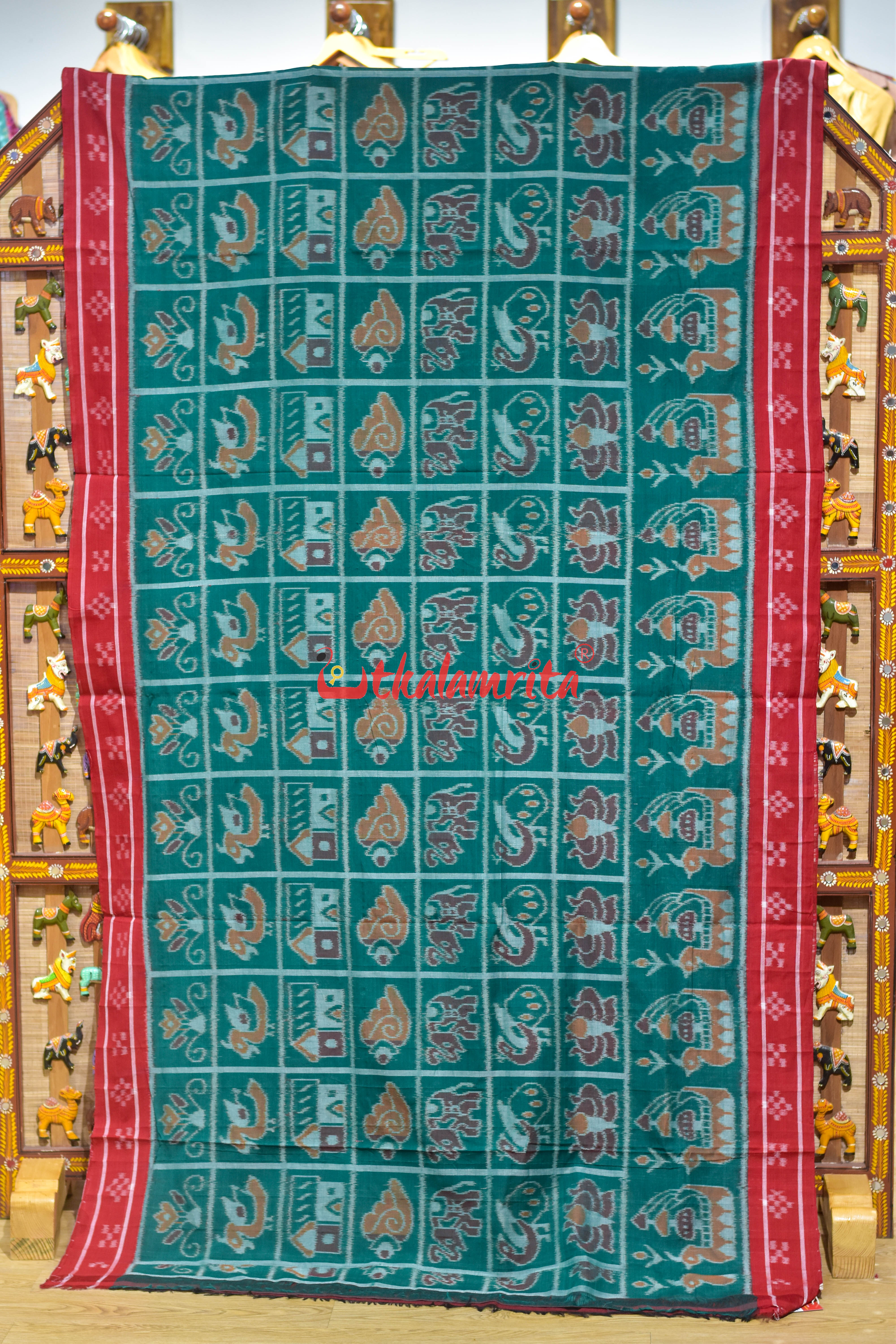 Green Sata Kothi Boita Khandua Cotton Saree