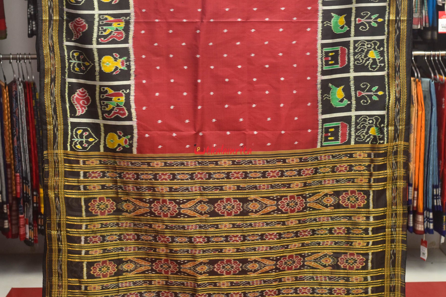 Red Dot Border Nabakothi Silk Saree