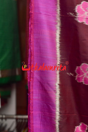 Maroon Pink Hibiscus Khandua Silk Saree