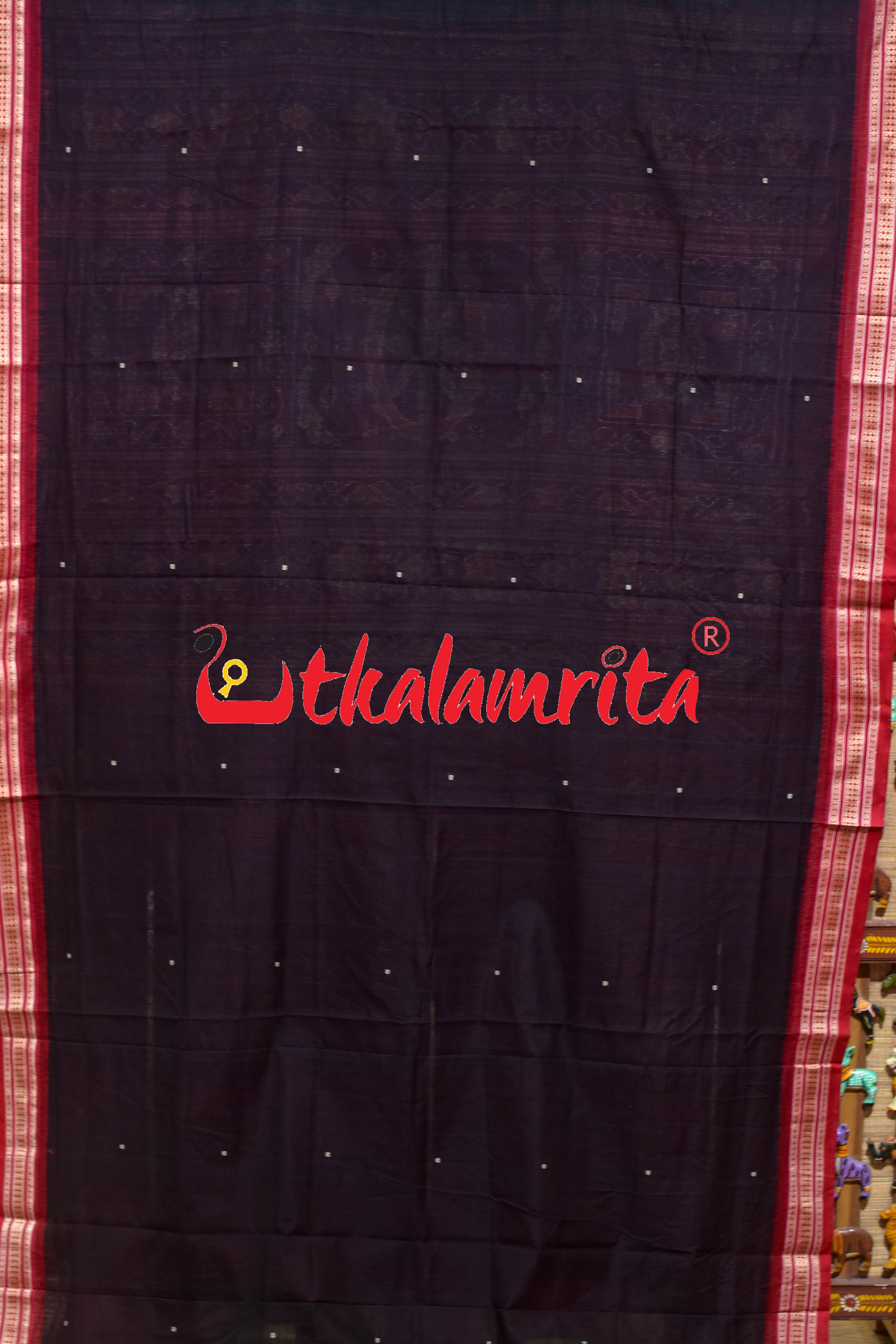 Black Red Buti Bomkai Cotton Saree