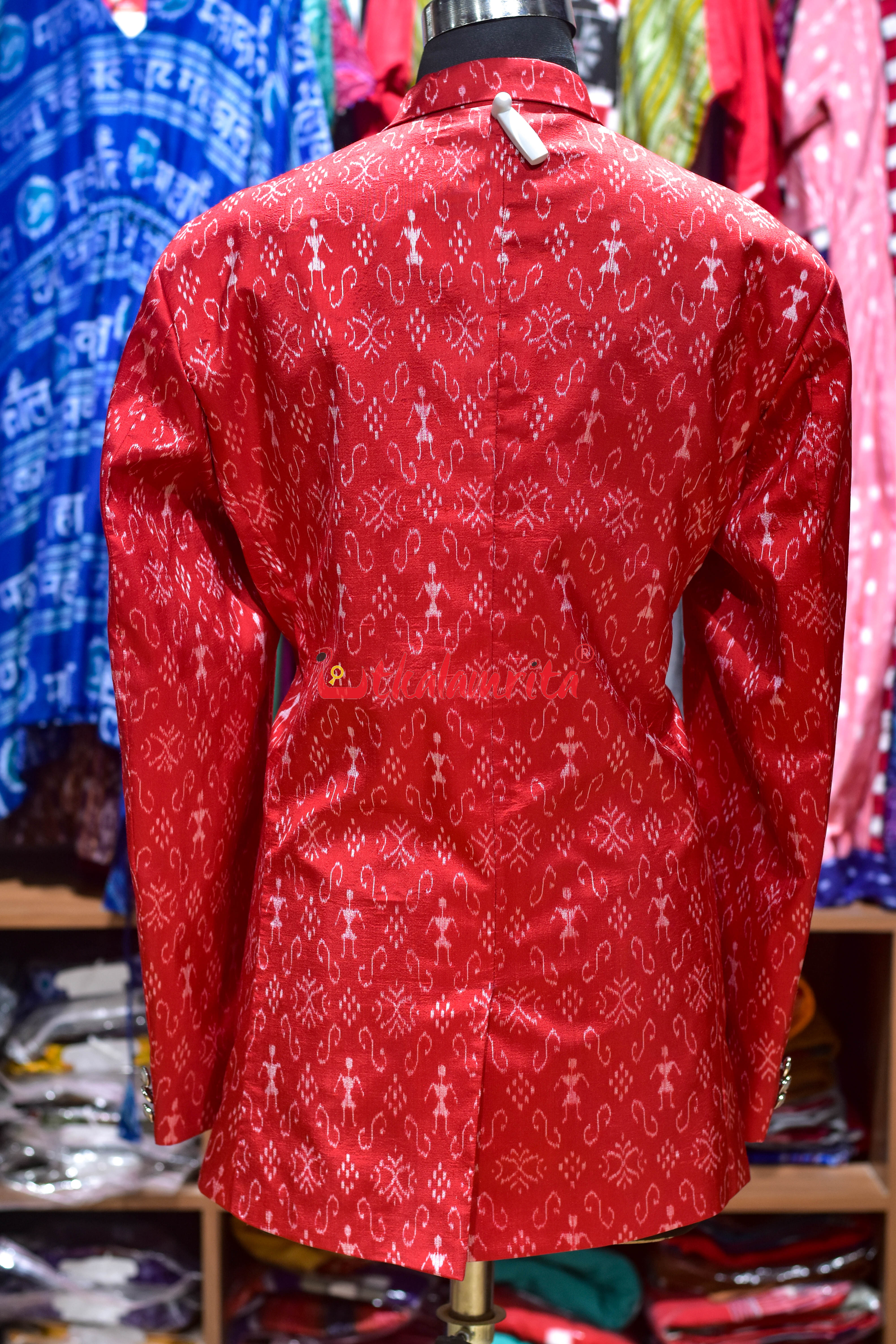 Red Tribals Sambalpuri Bandha Silk (Ladies' Blazer)