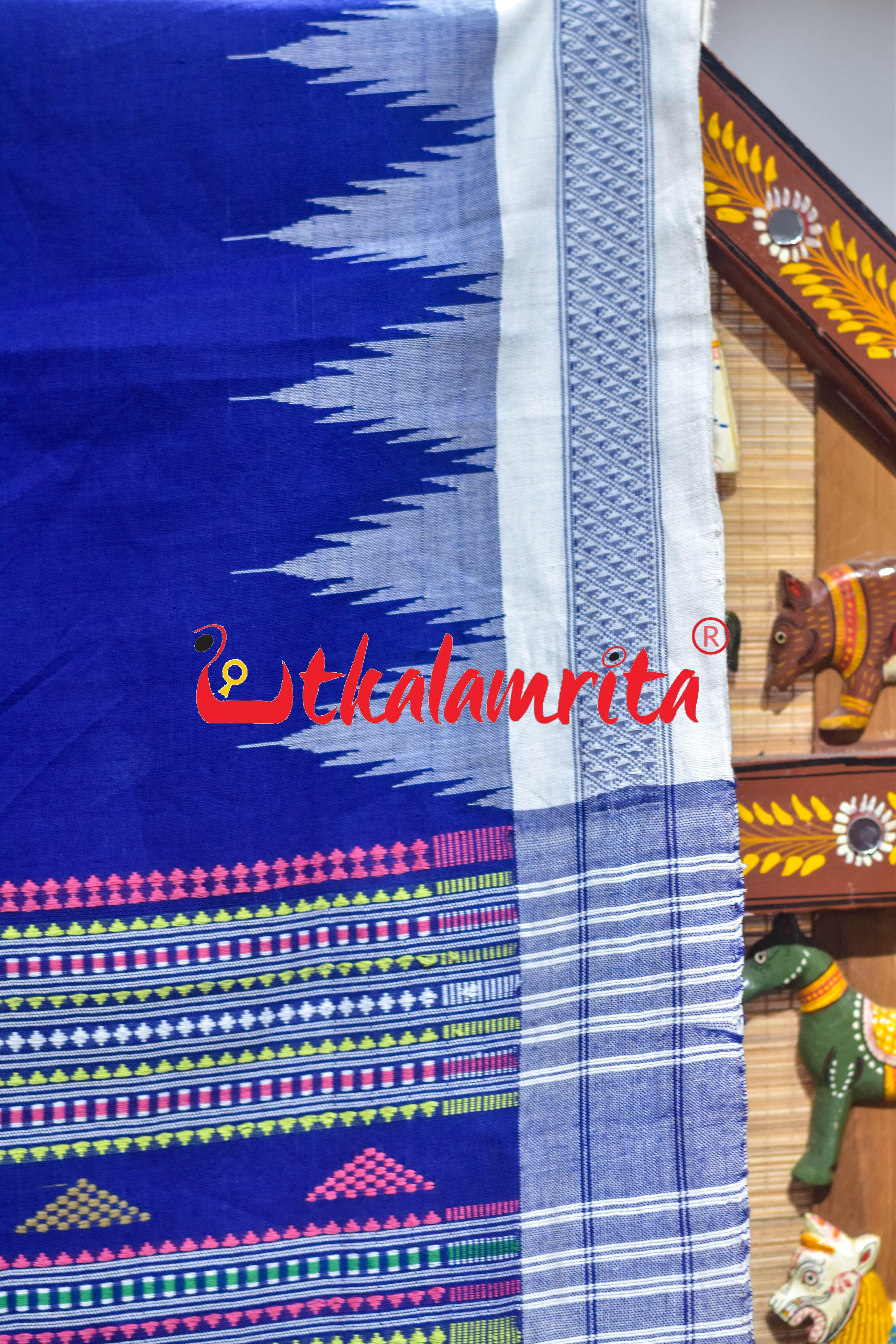 Blue White Original Ganjam Bomkai Cotton Saree