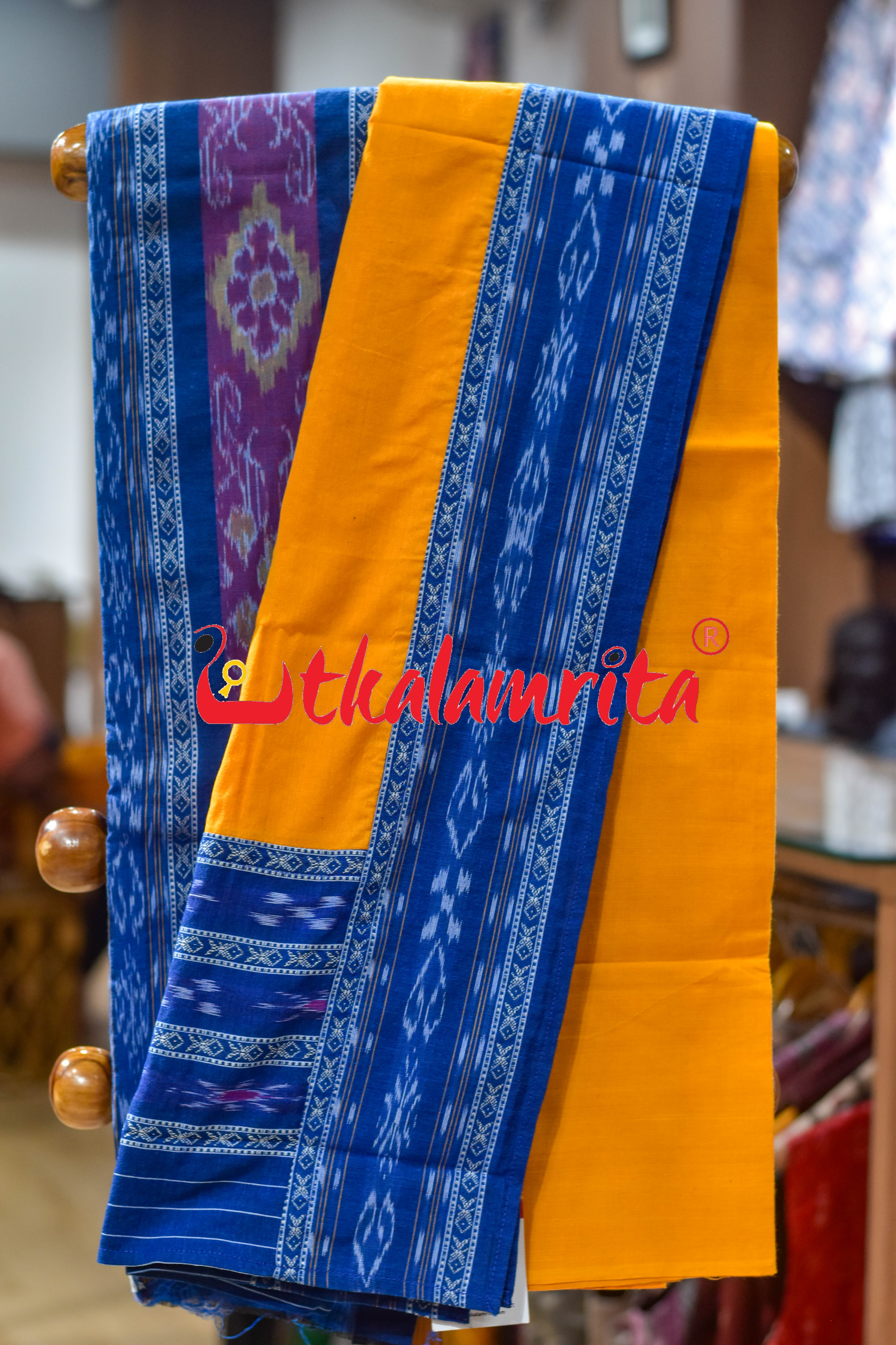 Blue Yellow Middle Design Kadha Pasapali Dress Set