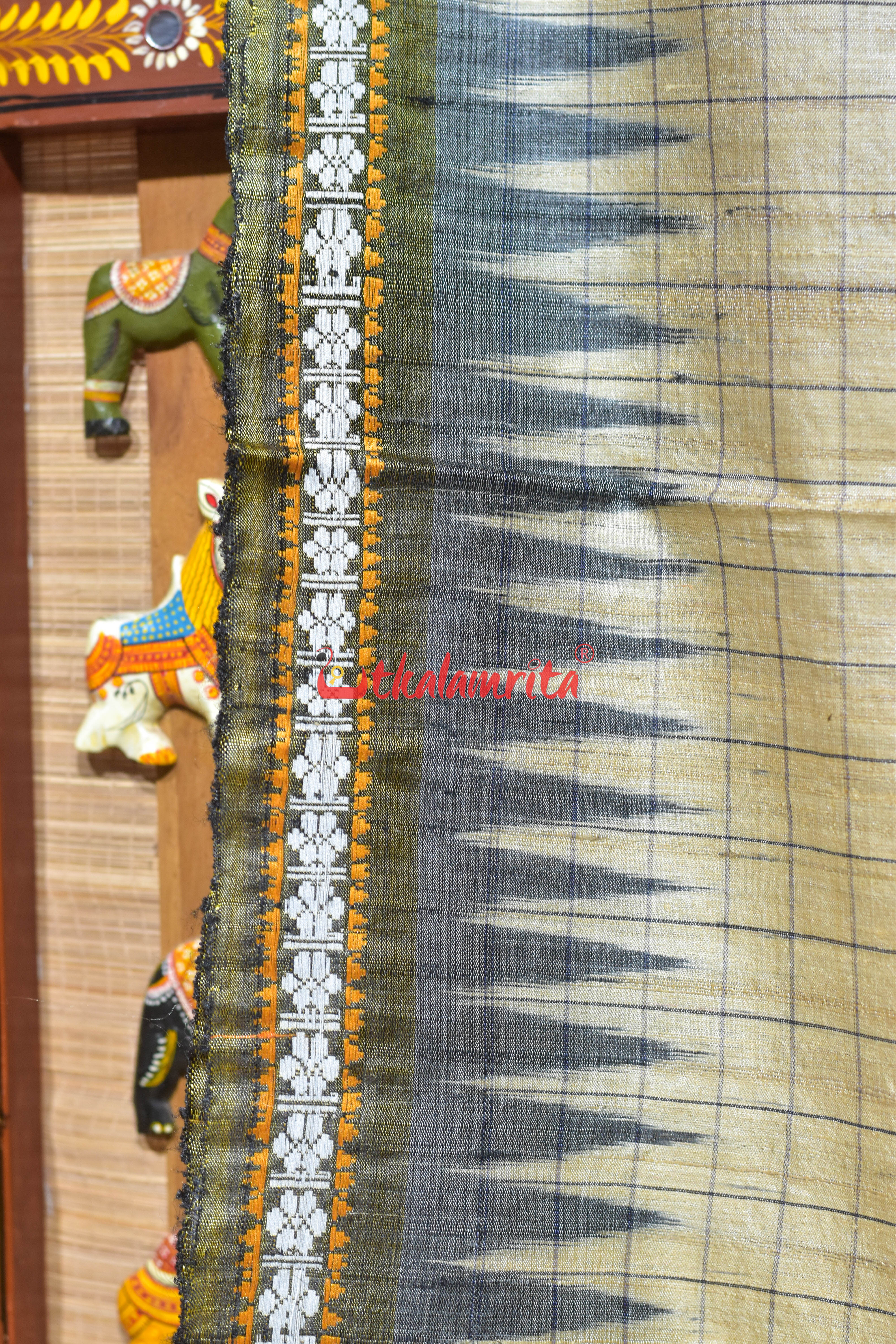 Natural Body with Yellow Fish Jaala Pink Fish Tussar Saree