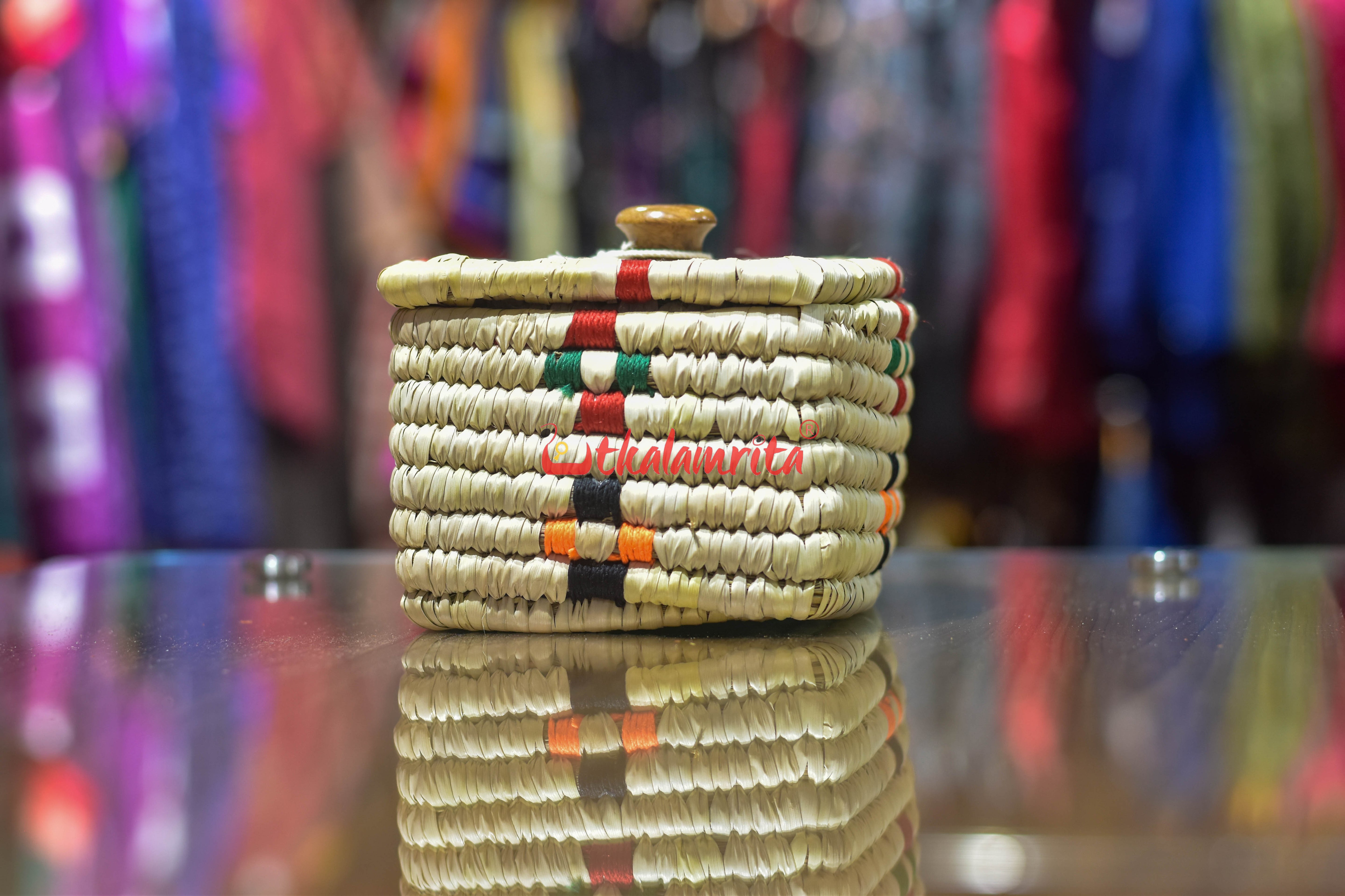 Square Sabai Grass Box Binding with Lid & Knob