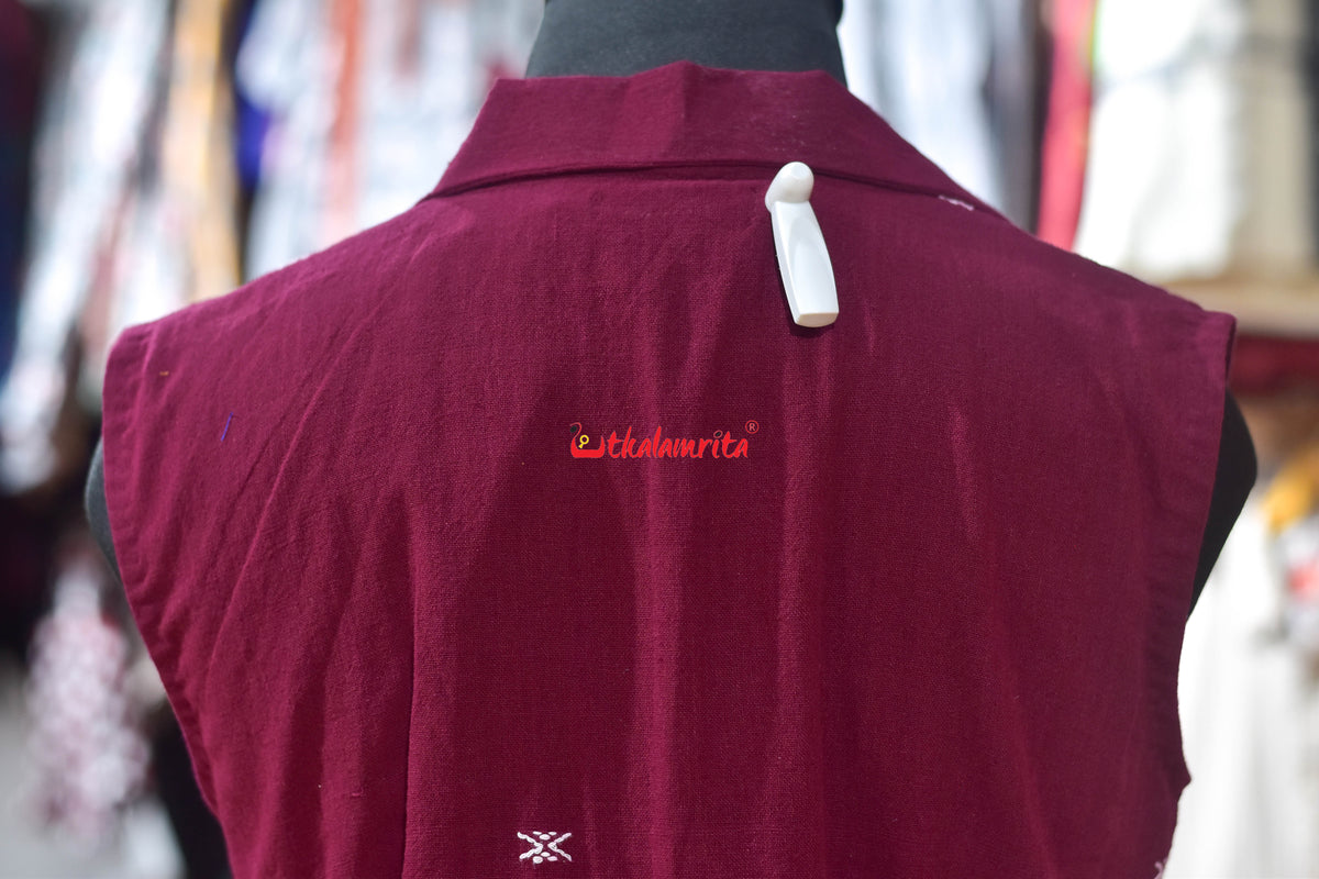 Maroon With White Buti Kotpad (Ladies' Sleeveless Gown)